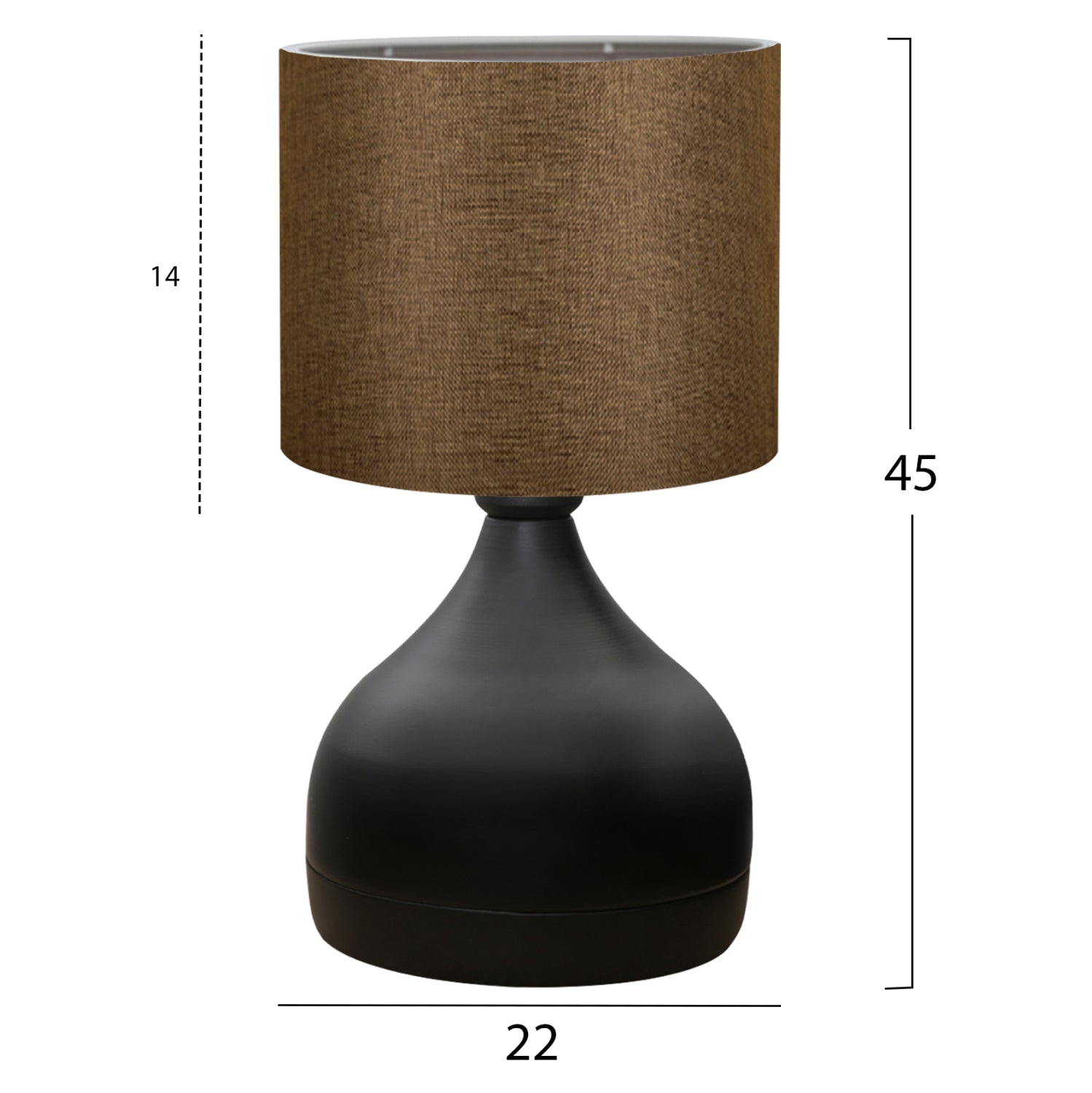 Настолна лампа черно метално тяло, кафяв платен абажур Φ18,5x45Hcm.