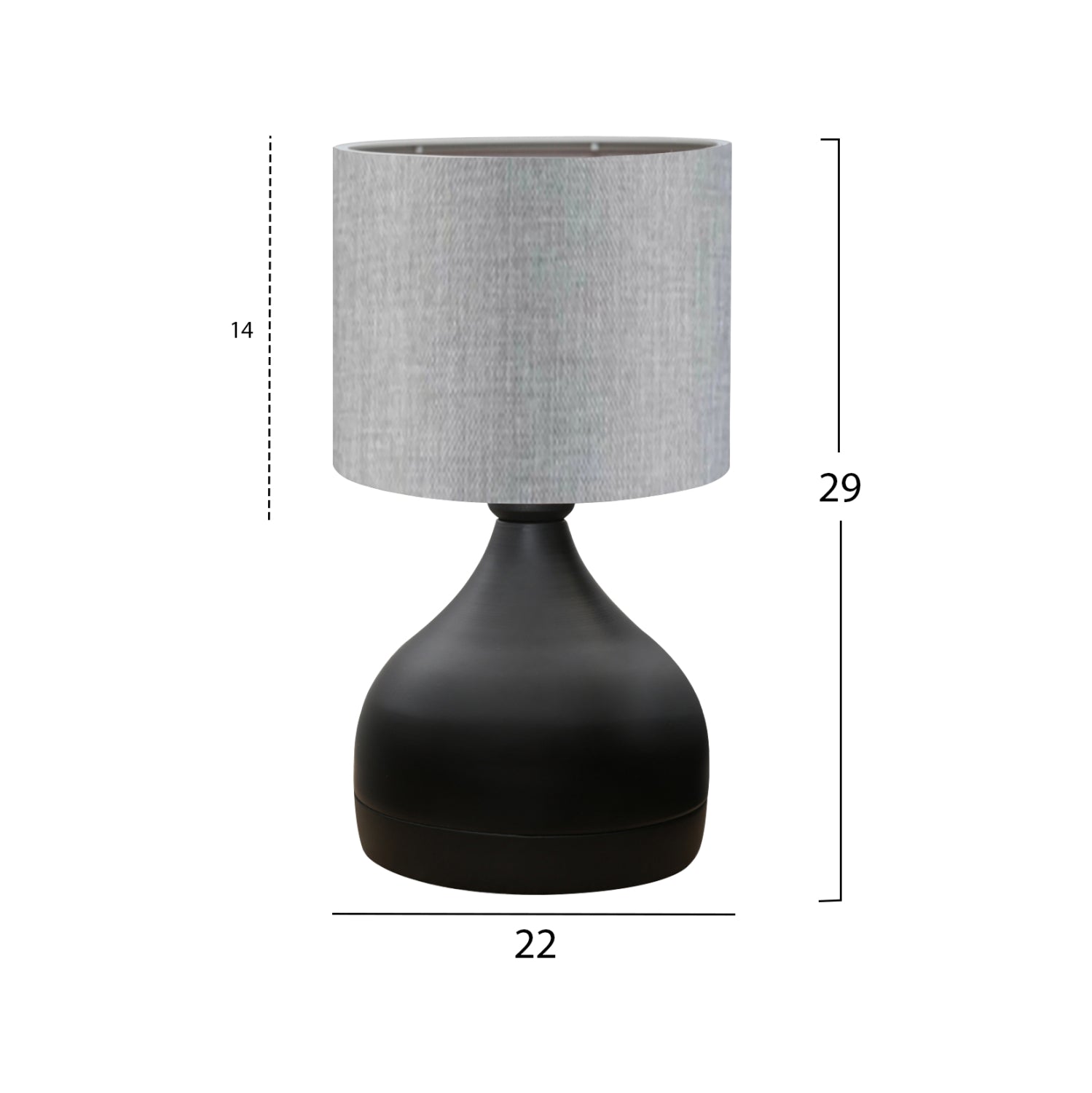 Настолна лампа черно метално тяло, сив платен абажур Φ18,5x45Hcm.