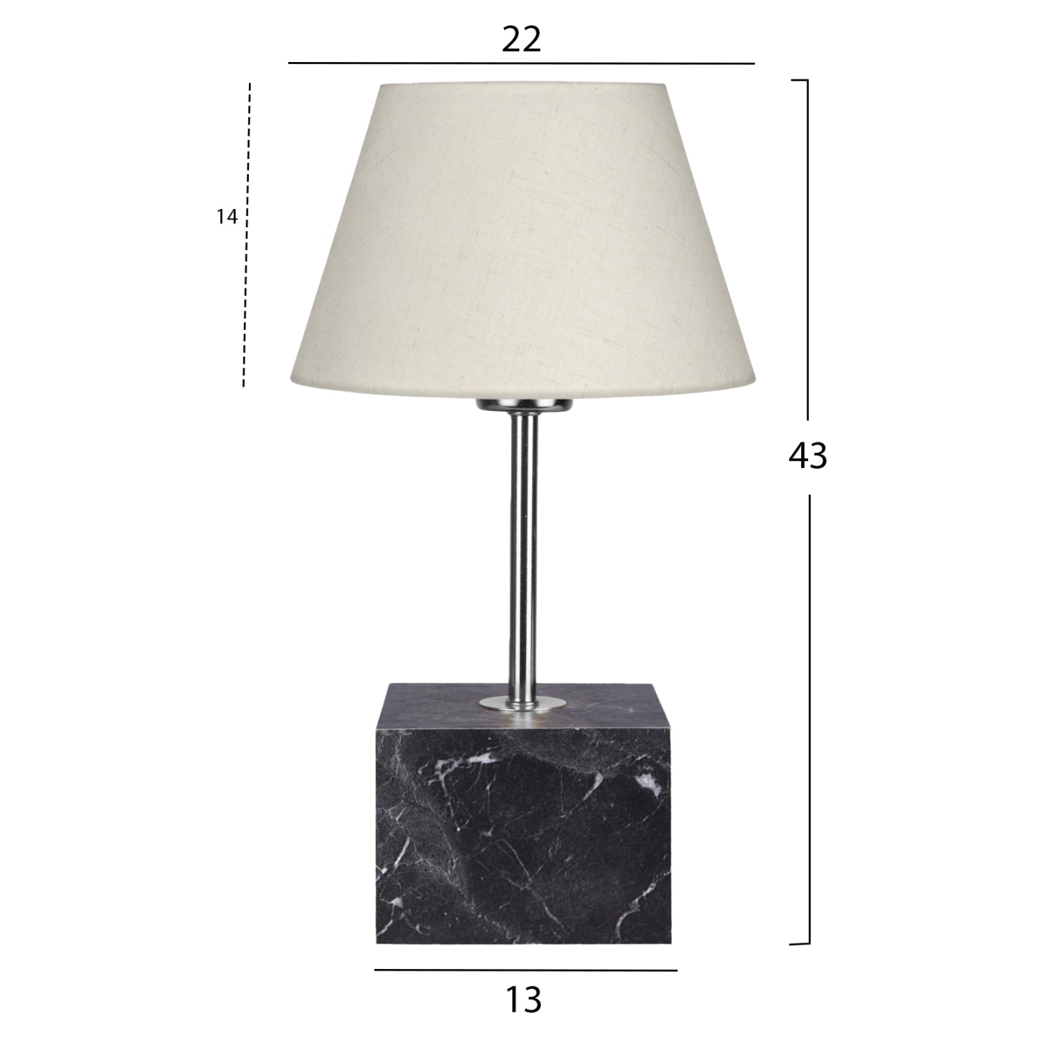 Настолна лампа кубична основа сребрист стълб, екрю абажур 13x13x43Hcm