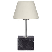 Настолна лампа кубична основа сребрист стълб, екрю абажур 13x13x43Hcm