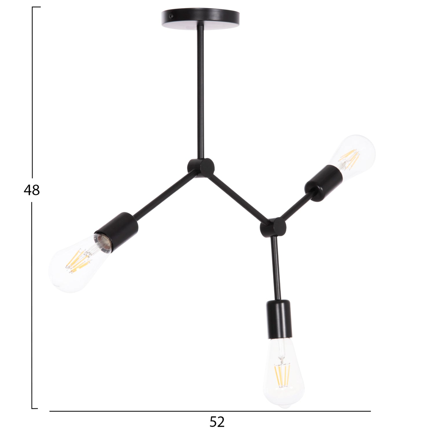 Плафон с 3 осветителни тела Lighty черен метал 52x5x48Hсм.