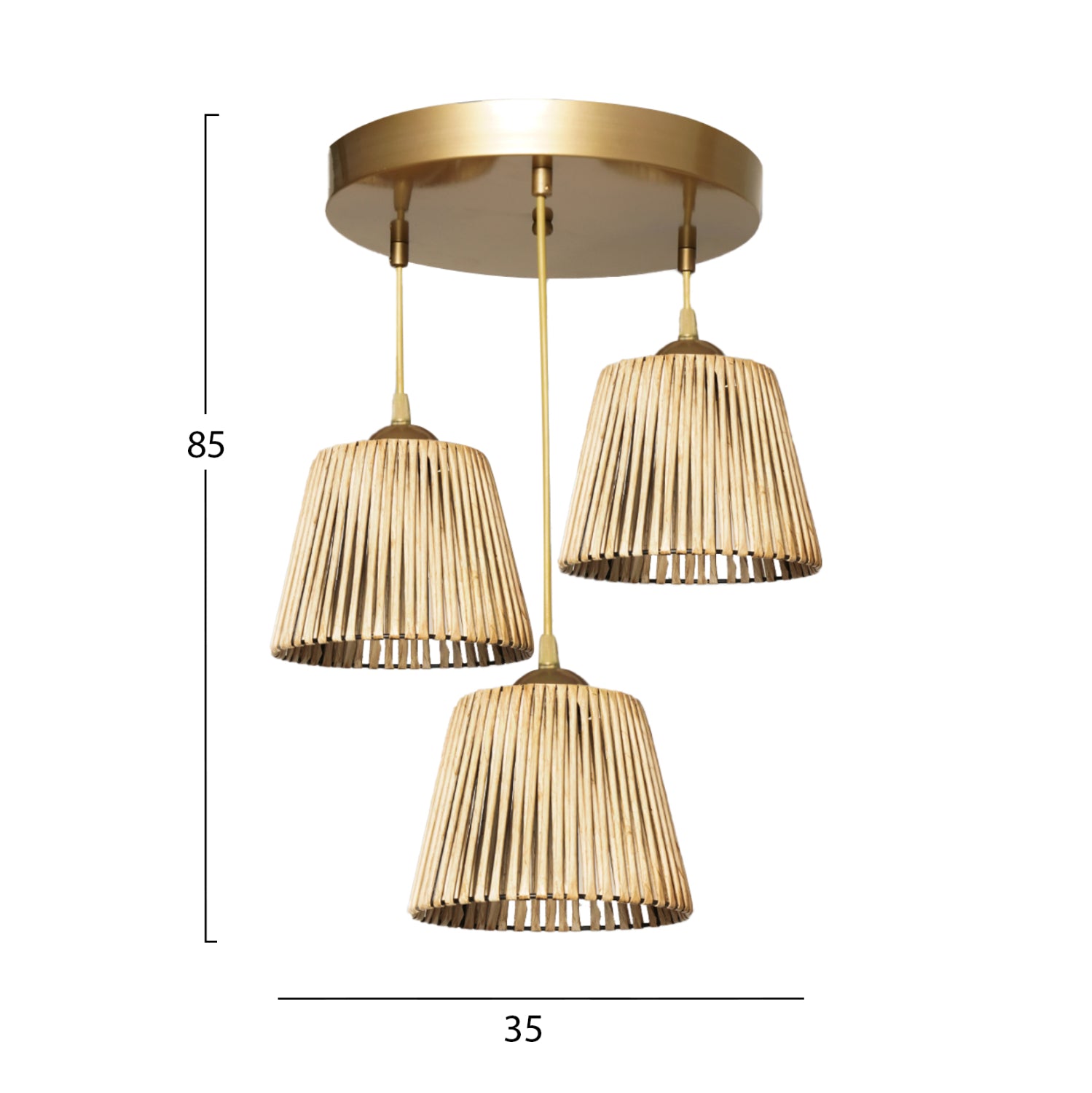 Таванно осветително тяло 3-карам BAMBOO златист 35x85 см.
