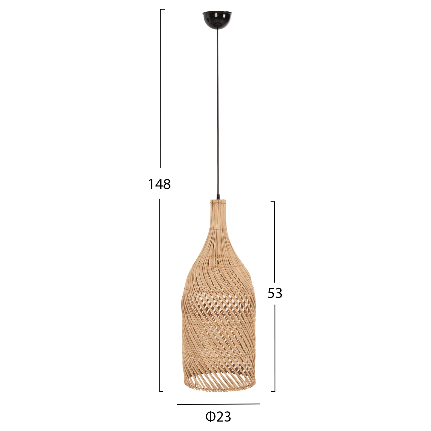 Плафон за таван ратан в естествен цвят Φ23x148Hcm.
