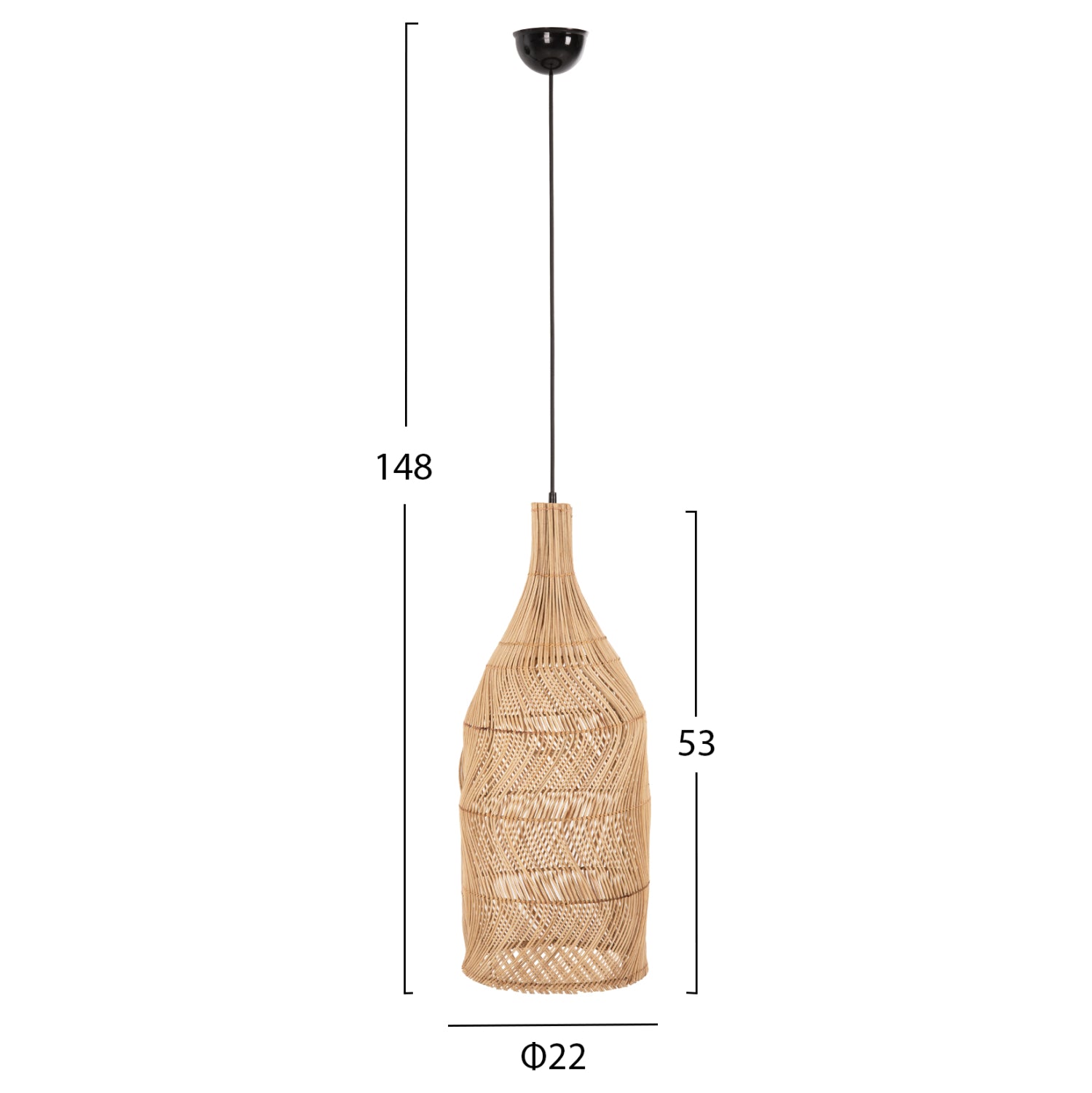 Плафон за таван THEON естествен ратан в естествен цвят Φ22x148Hcm.
