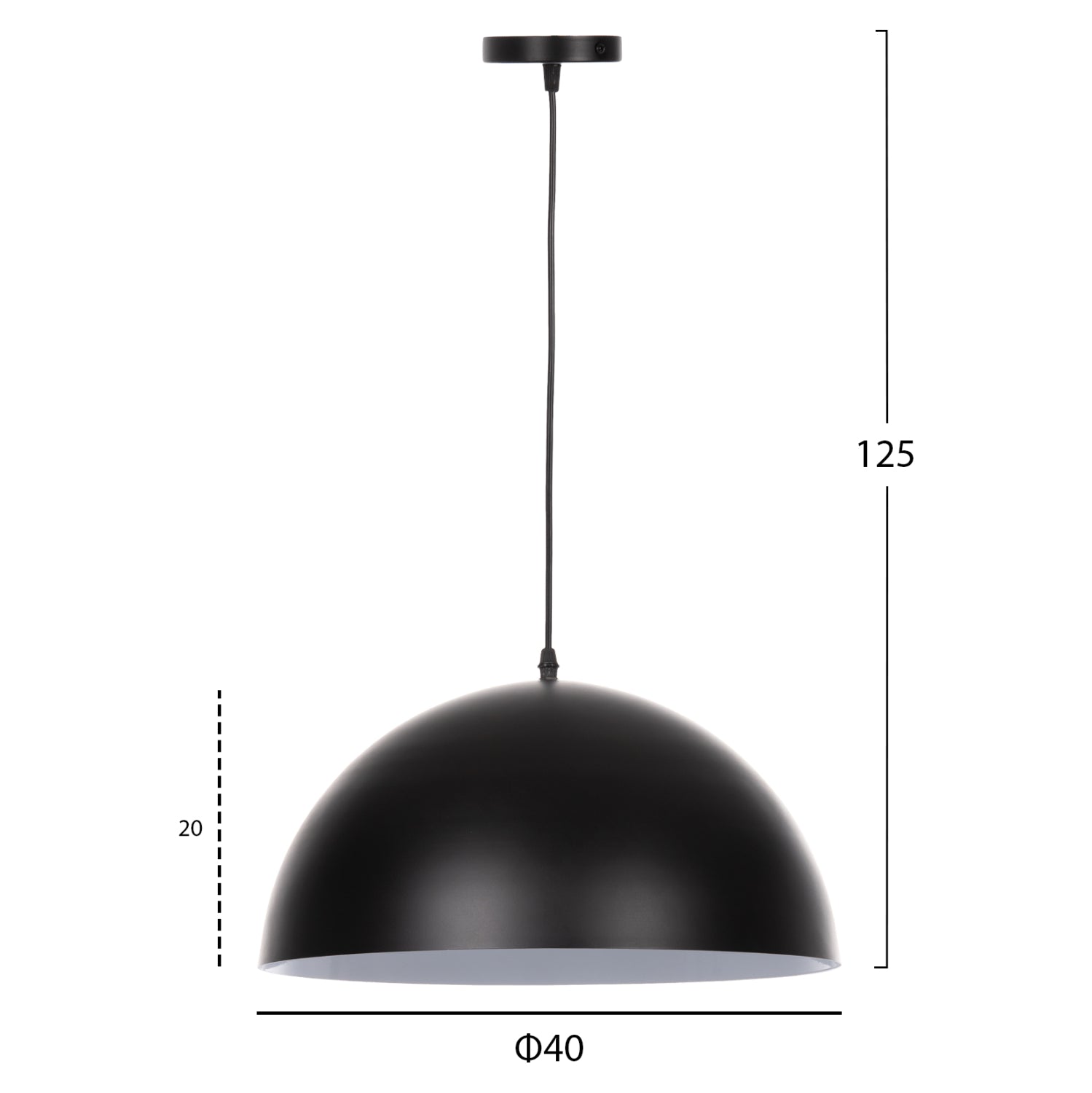 Пендел за таван черен метален кръгъл капак Φ40x125Hcm.