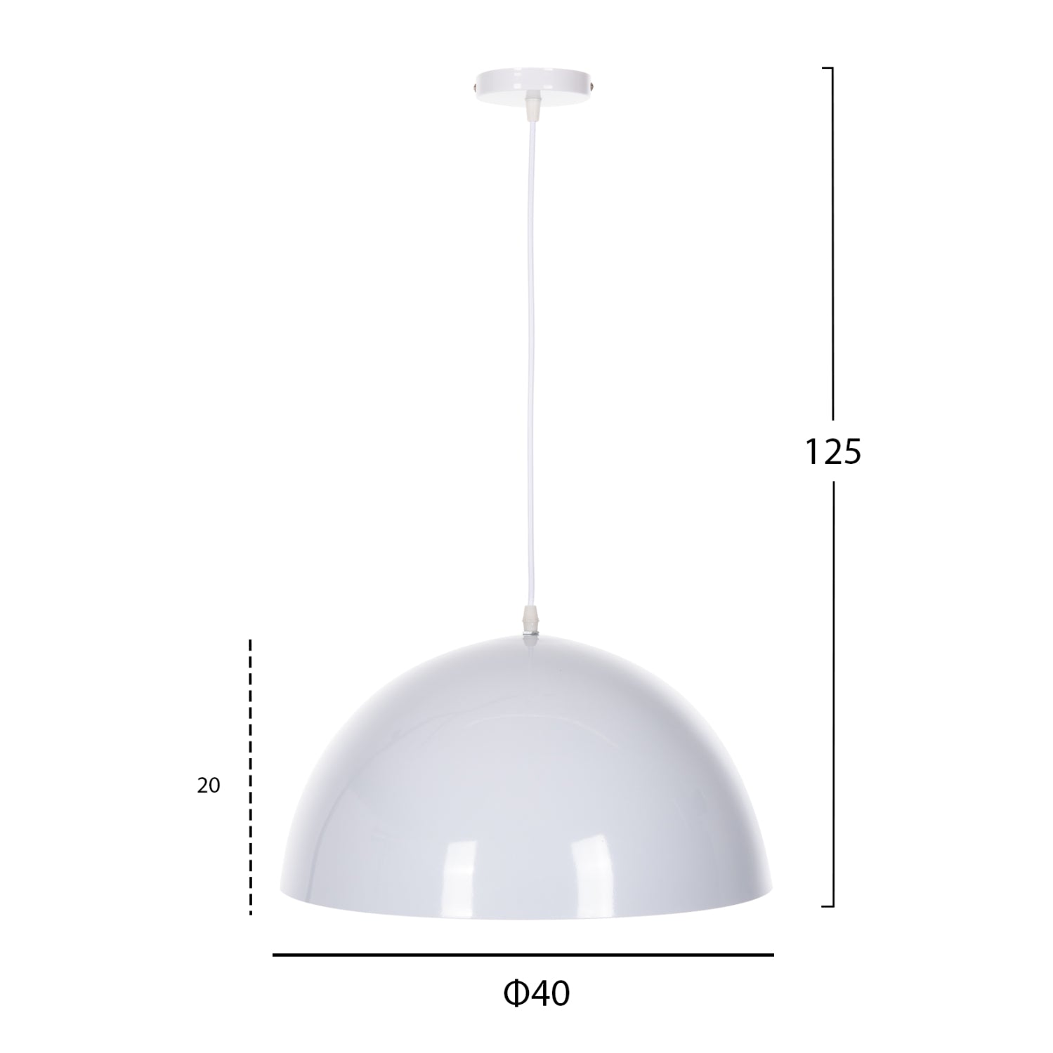 Полилей с бял метален кръгъл абажур Φ40x125Hсм.