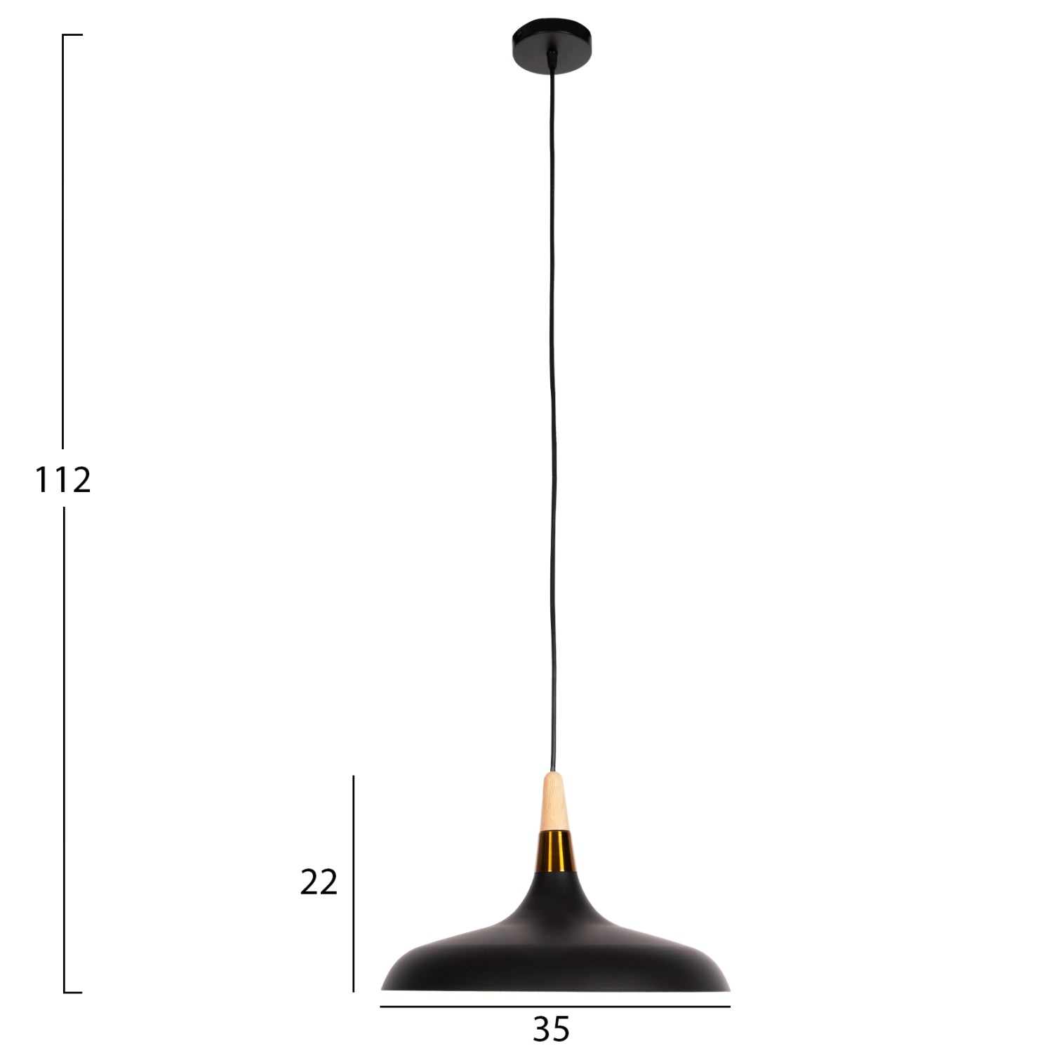 Пенделна лампа за таван черен метал с дървена декорация отгоре 35x35x112H cm.