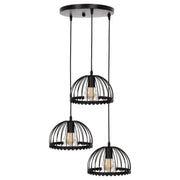 Пендел за таван 3-лампов черен метал с капаци като чадъри Φ22x123Hcm.