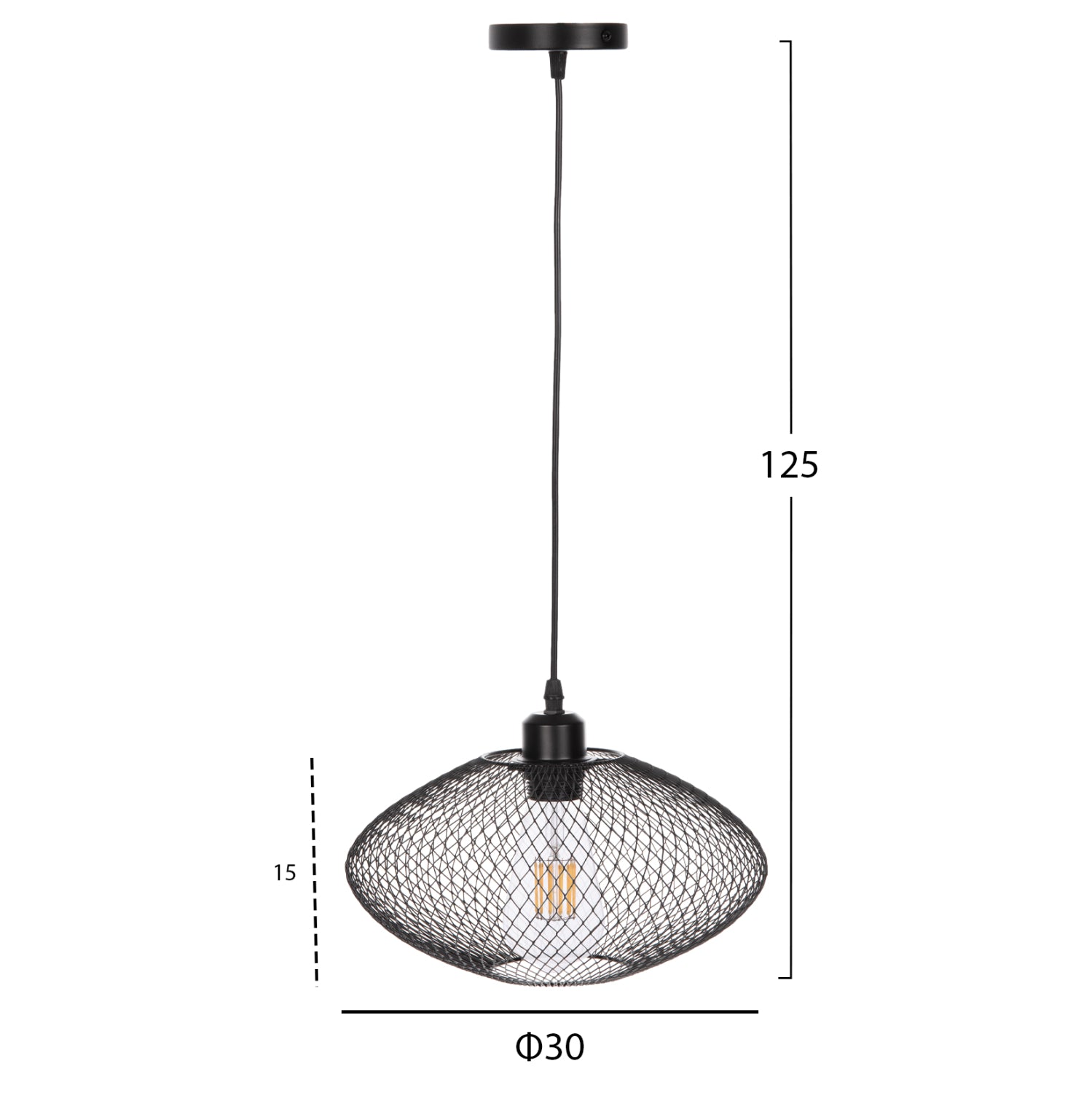 Пенделна лампа за таван черен метал мрежест капак Φ30x125Hсм.