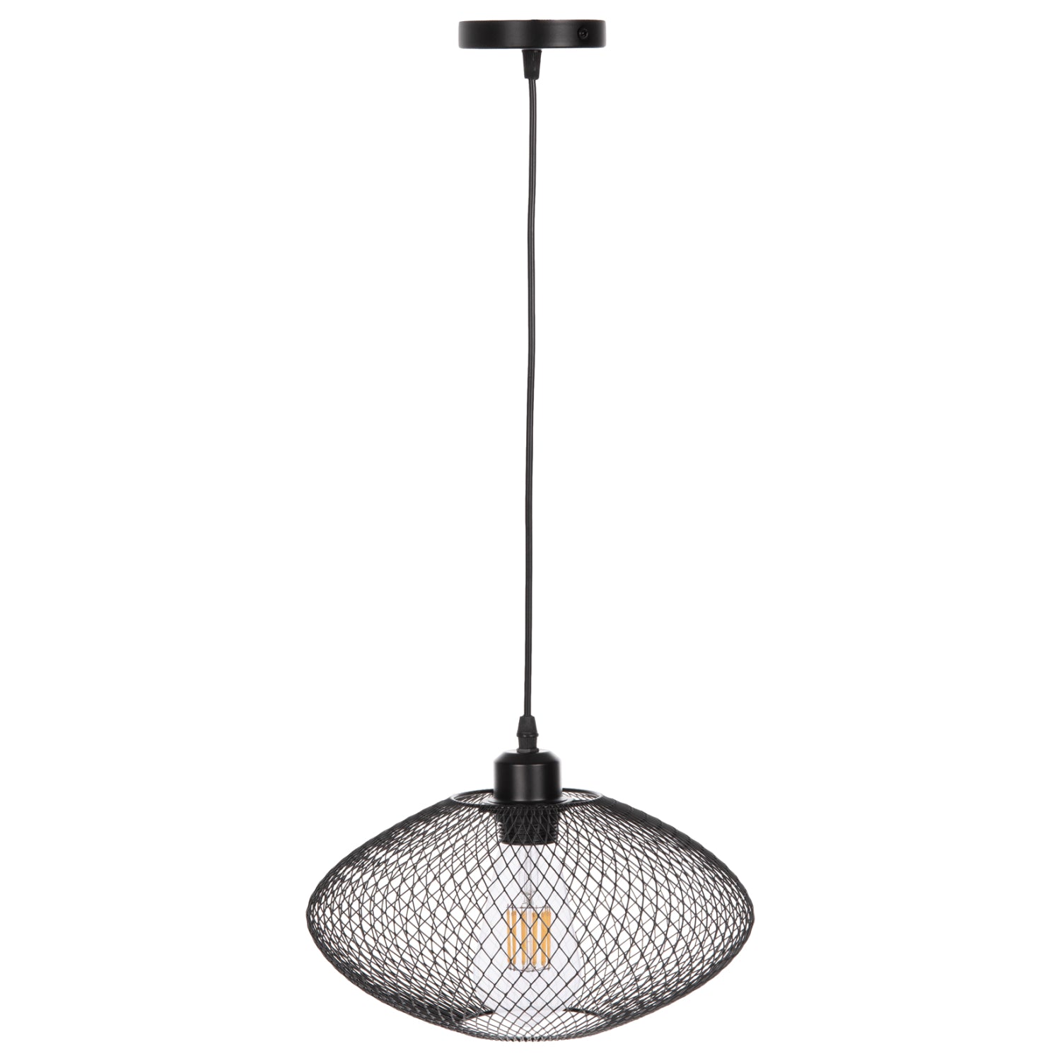Пенделна лампа за таван черен метал мрежест капак Φ30x125Hсм.