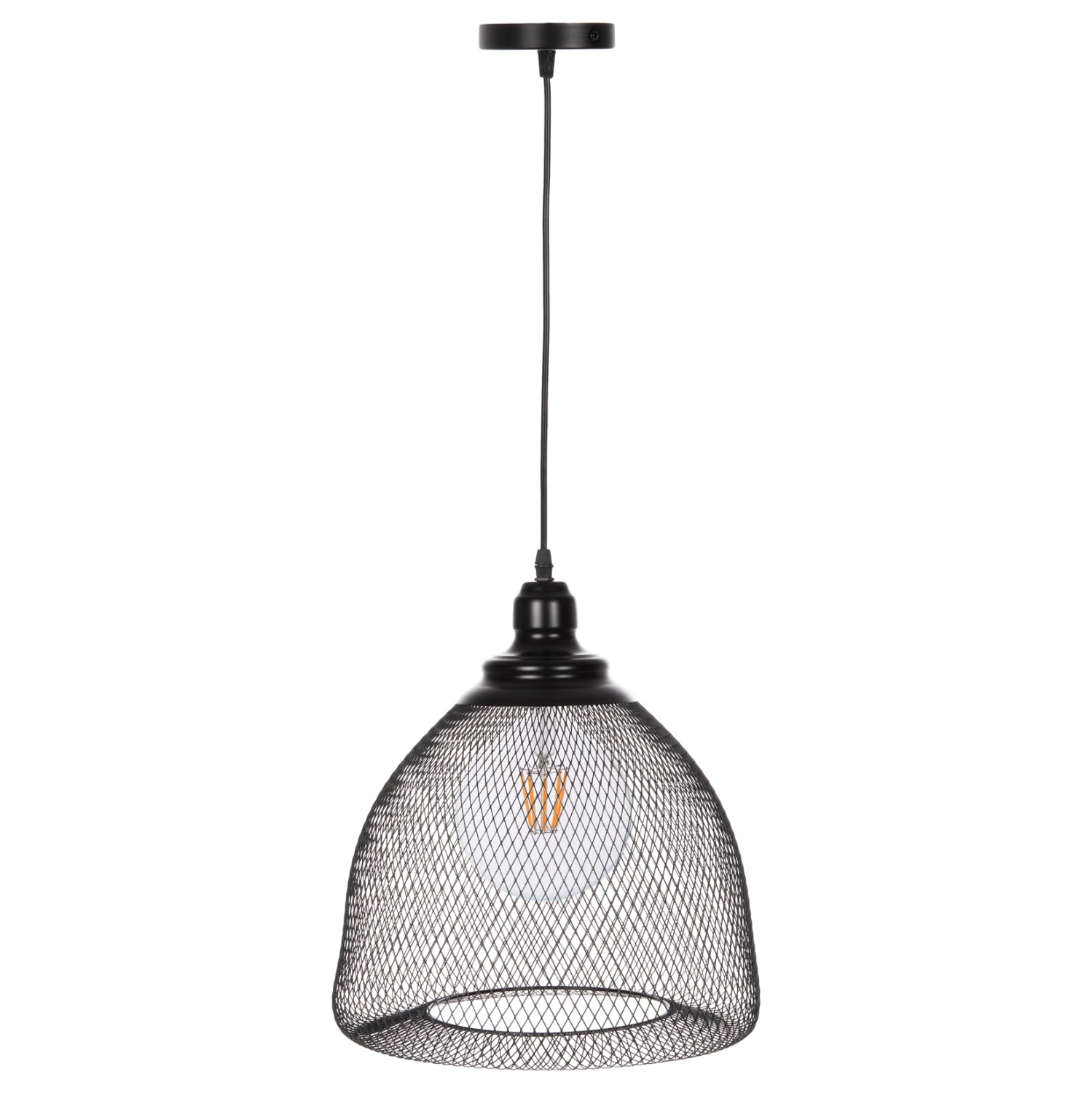Пендел за таван черен метален мрежест капак във форма на камбана Φ32x137Hcm.