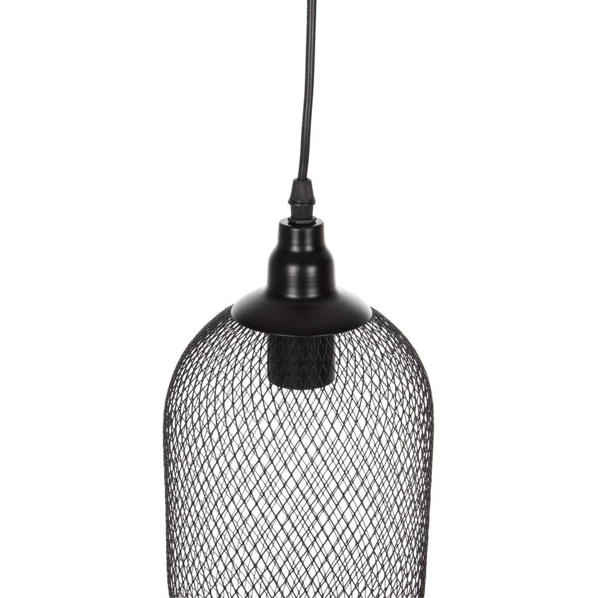 Пендел за таван 3-лампов черен метал с мрежести капаци Φ24x123Hcm.