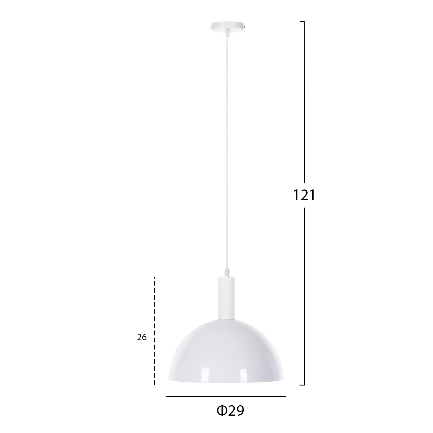 ПЕНДЕЛНА ЛАМПА ЗА ТАВАН БЯЛ МЕТАЛ, КАМБАНА Φ29.5x119Hсм.