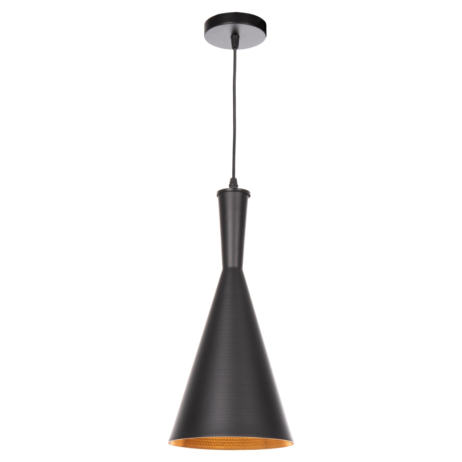 Пенделна лампа за таван черен алуминиев абажур Φ18x130Hсм.