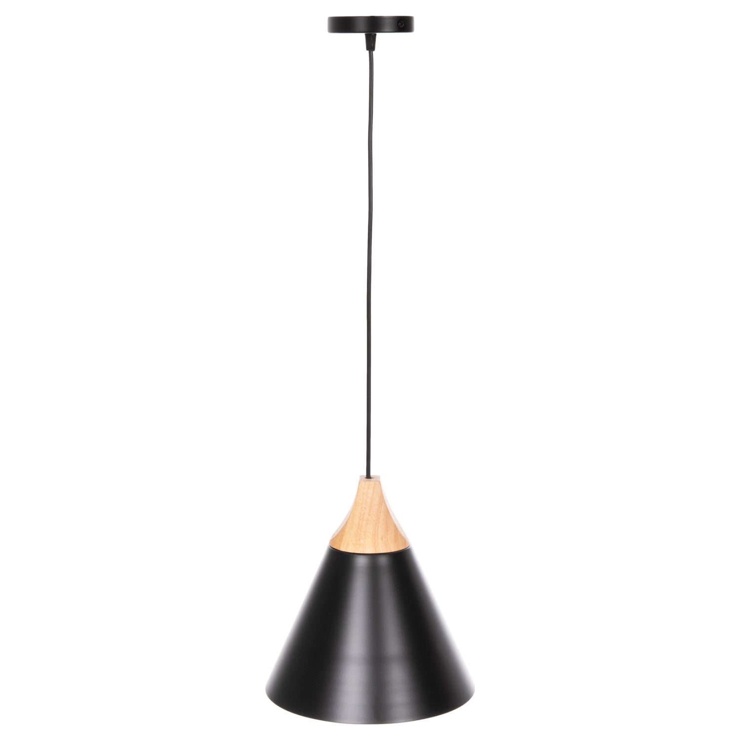 Пендел черен метален абажур с дървени детайли Φ22x115Hcm.