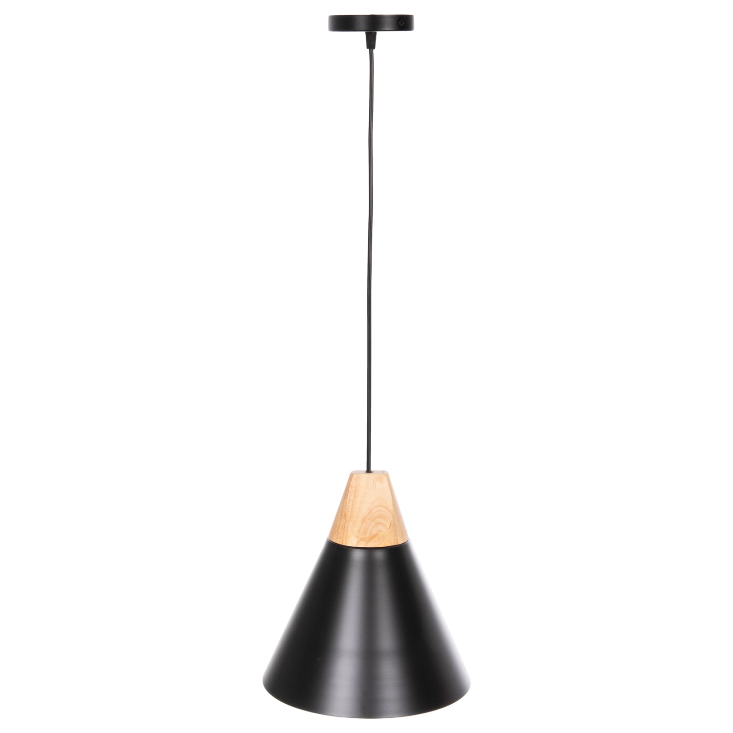 Пендел черен метален абажур с дървени детайли Φ22x115Hcm.