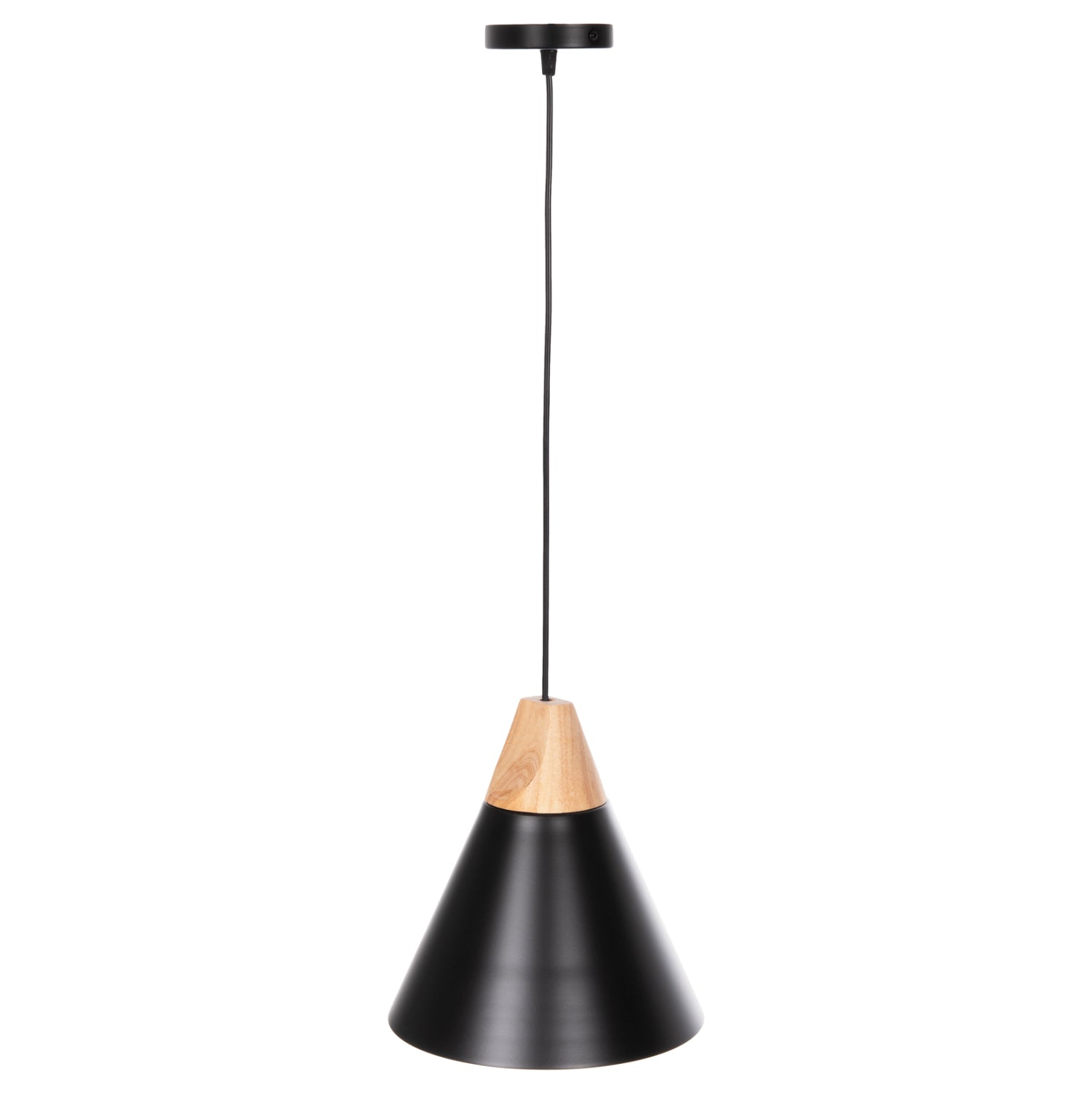 Пендел черен метален абажур с дървени детайли Φ22x115Hcm.