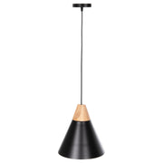 Пендел черен метален абажур с дървени детайли Φ22x115Hcm.