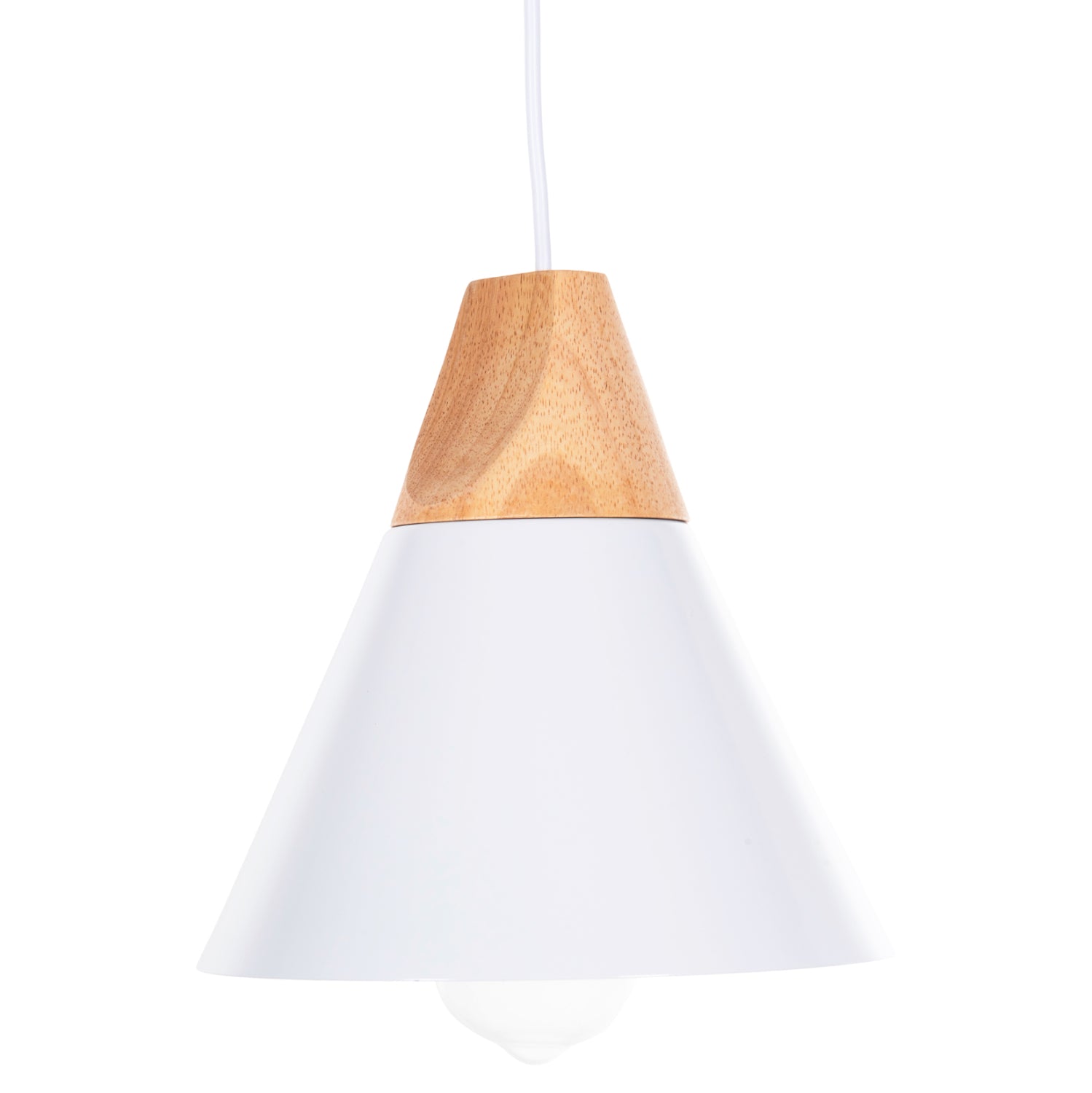Пендел бял метален абажур с дървени детайли Φ22x115Hcm.