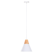 Пендел бял метален абажур с дървени детайли Φ22x115Hcm.