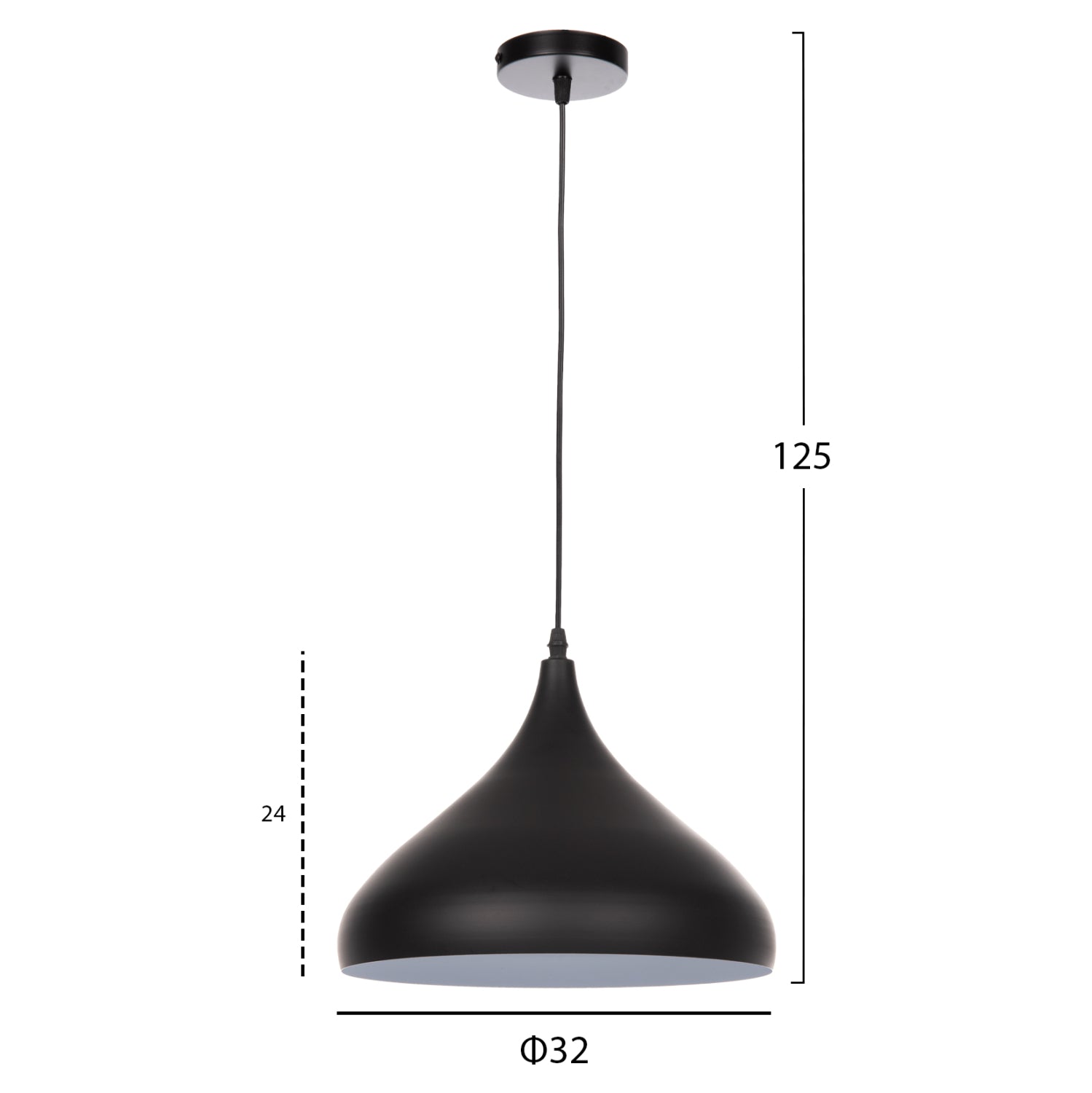 Пенделна лампа за таван черен метален абажур Φ32x125Hсм.