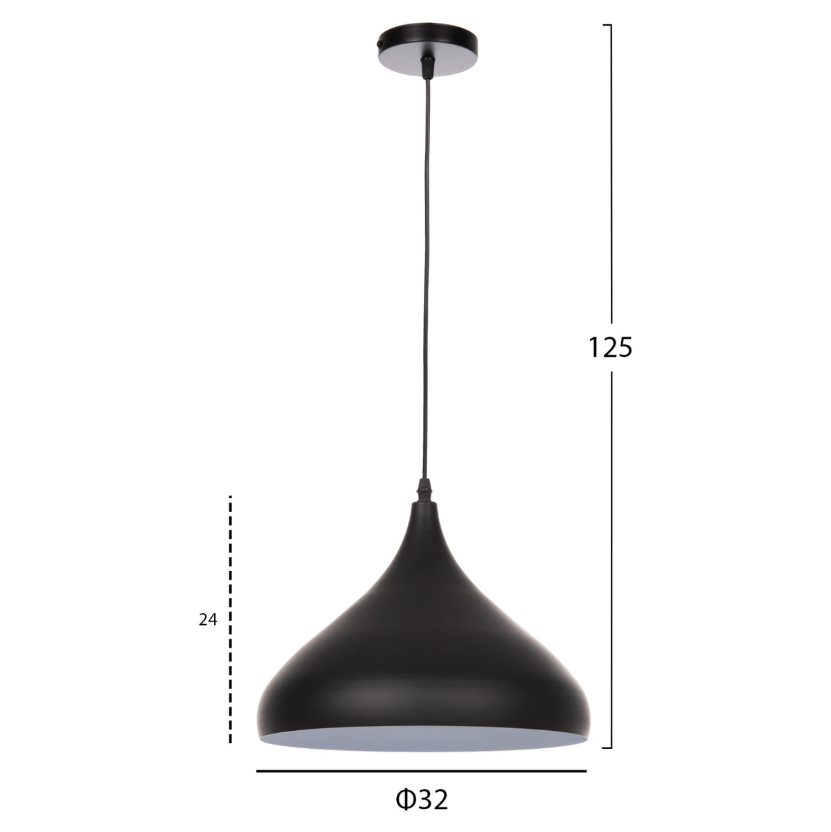 Пенделна лампа за таван черен метален абажур Φ32x125Hсм.