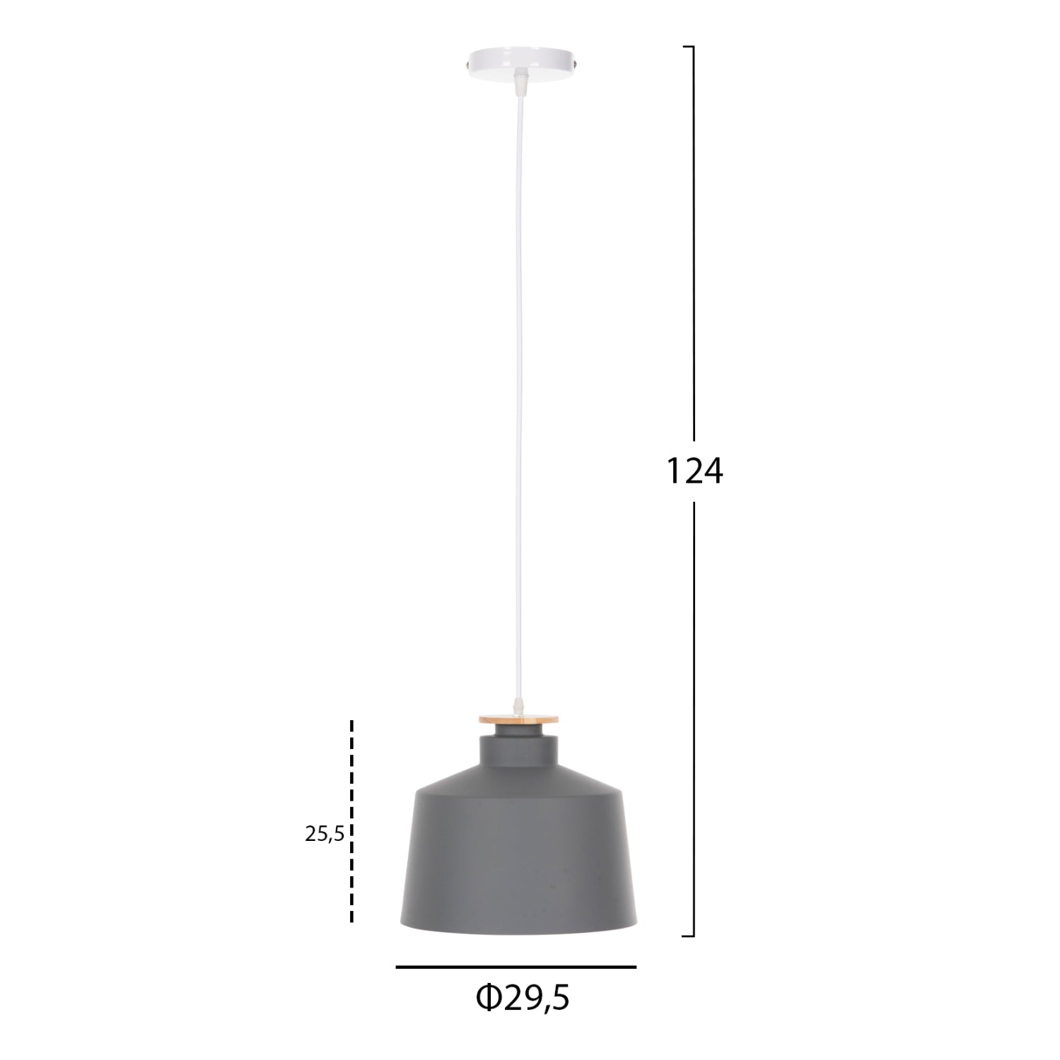 Пендел сив алуминиев капак - бял кабел Φ30x123,5Hсм.