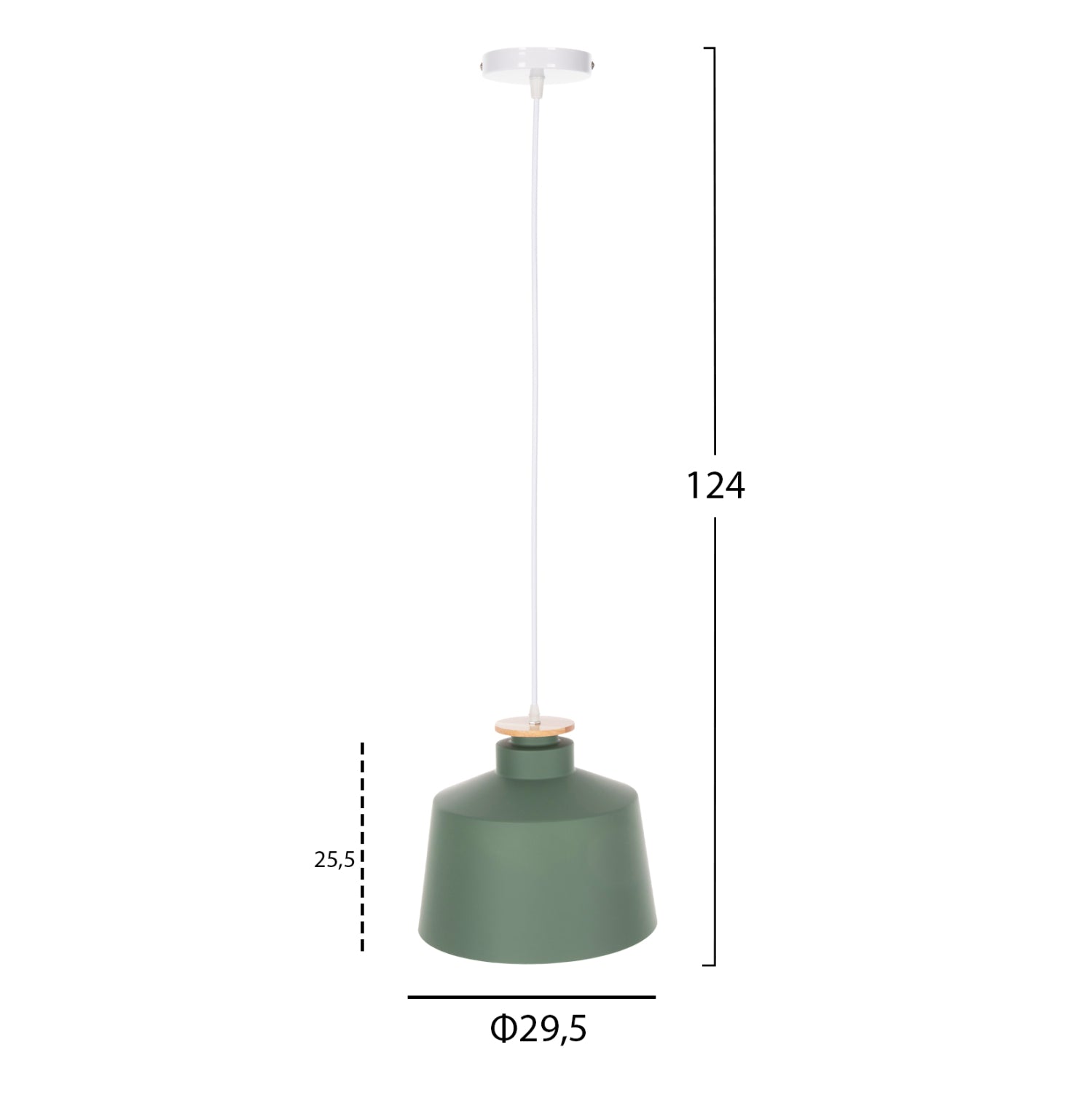 Пендел зелен алуминиев капак - бял кабел Φ30x123,5Hсм.