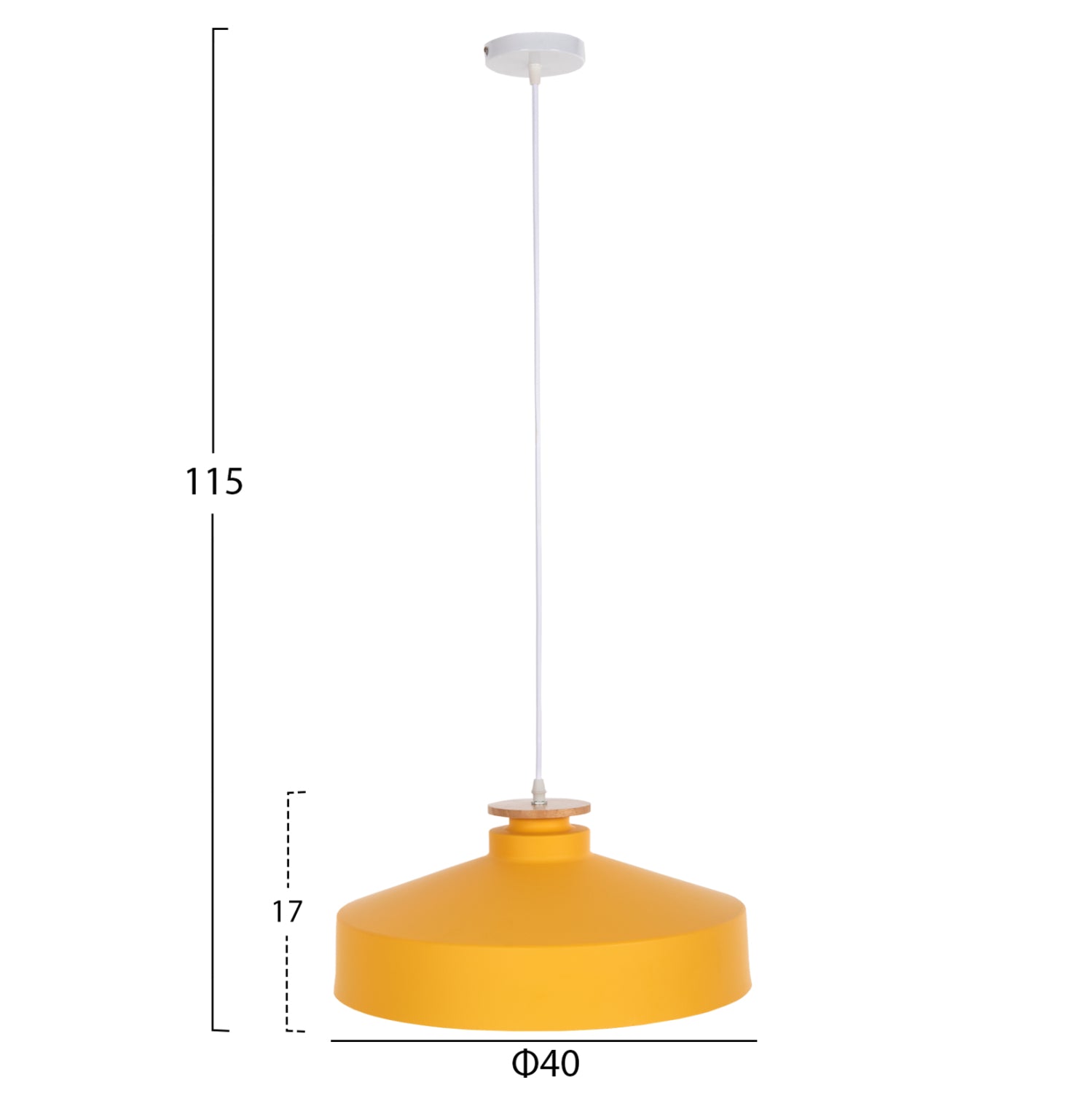 Потолна висяща лампа жълт метален капак Φ40x116Hcm.