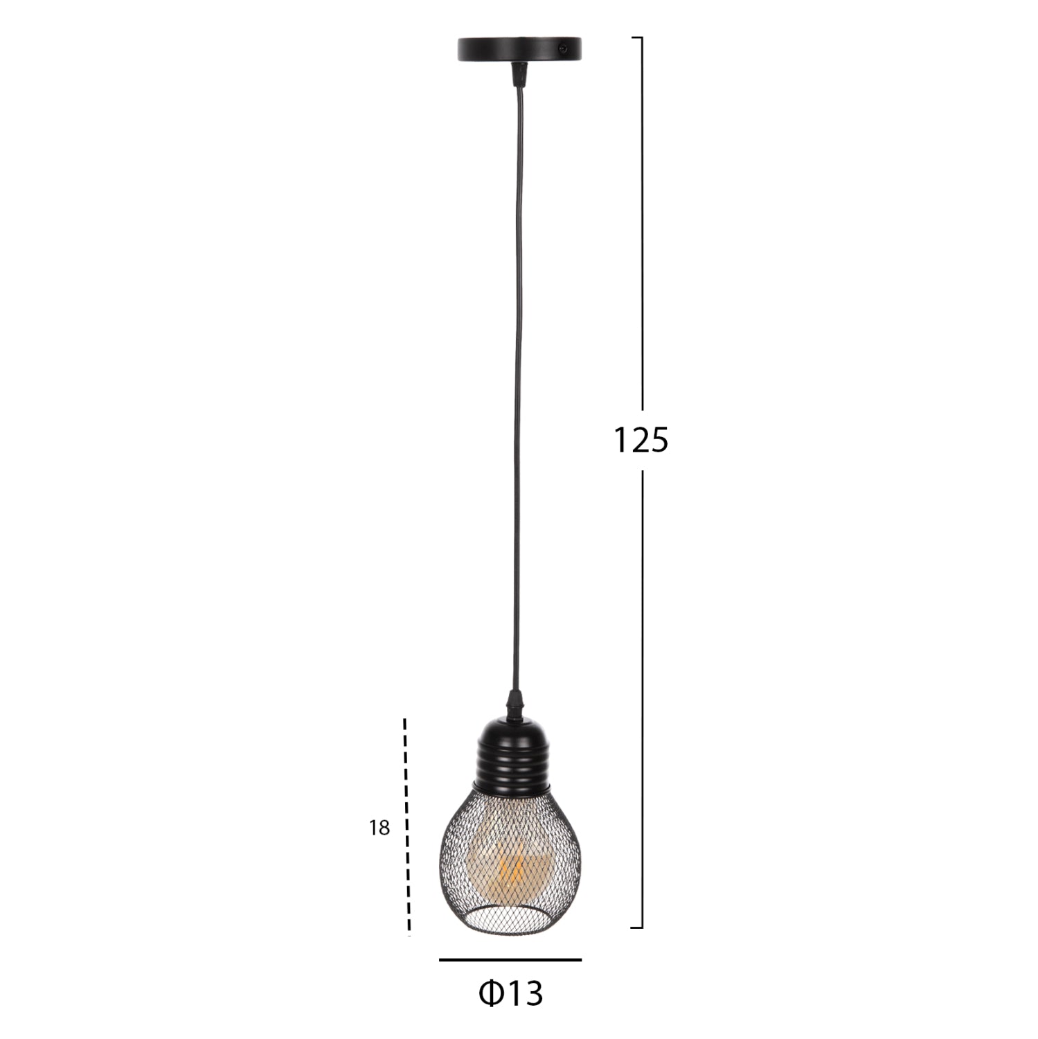 Пенделна лампа за таван черен метал мрежест капак Φ13x125Hсм.