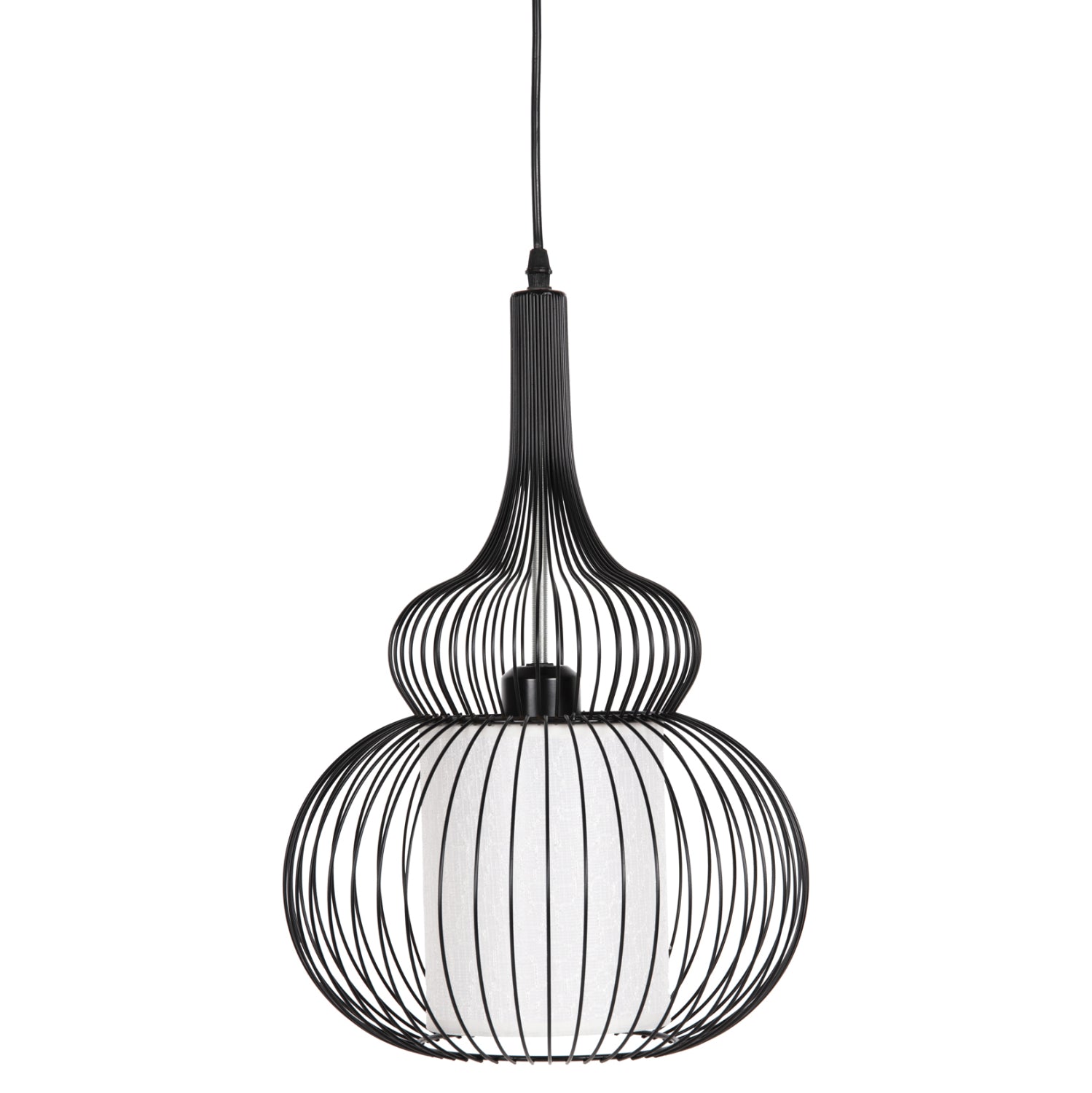 Пенделна лампа за таван черен метал с бяла платнена абажур Φ30x115H cm.