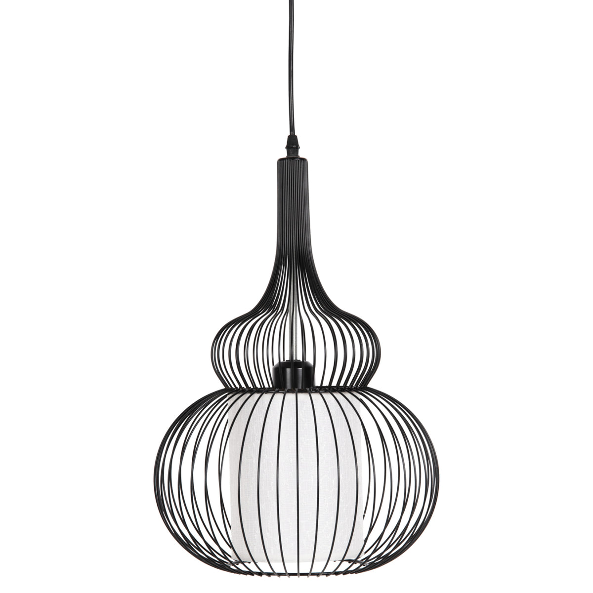 Пенделна лампа за таван черен метал с бяла платнена абажур Φ30x115H cm.