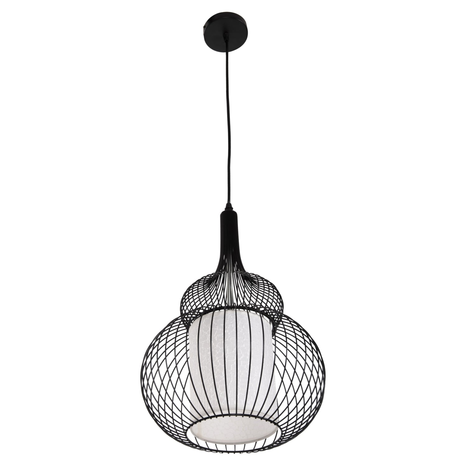 Пенделна лампа за таван черен метал с бяла платнена абажур Φ30x115H cm.