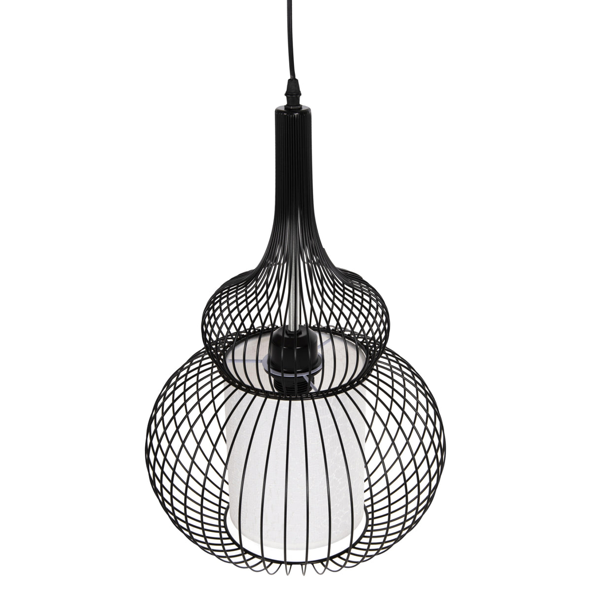 Пенделна лампа за таван черен метал с бяла платнена абажур Φ30x115H cm.