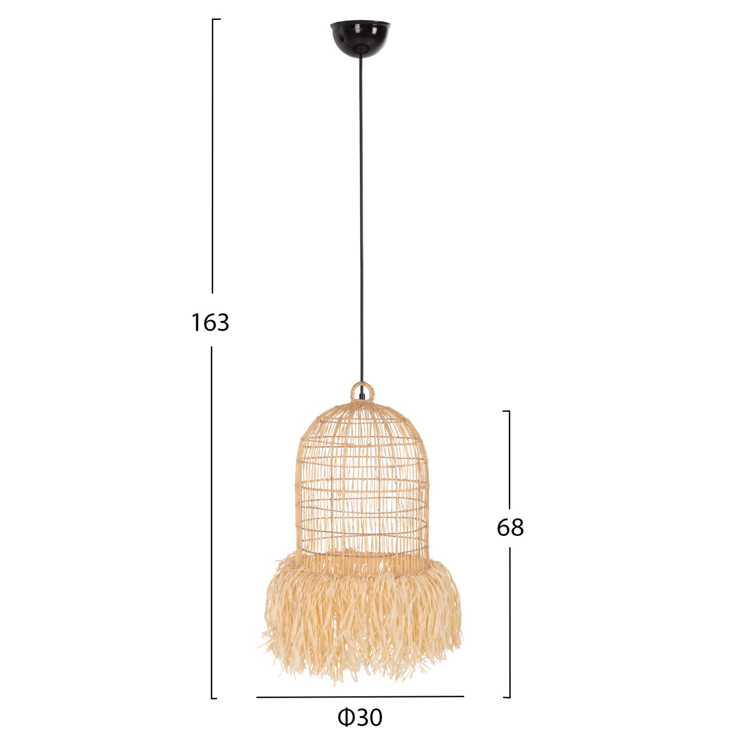 Плафон за таван влакна от палмови листа в естествен цвят Φ30x163Hcm.