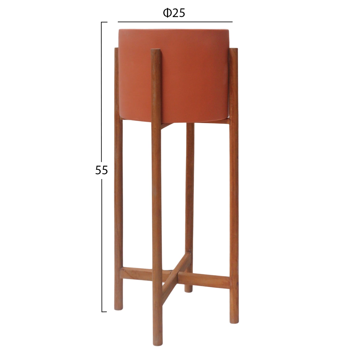 Вътрешен саксия RENTIL.08S от фиброцимент в теракота - основа тик Φ25x55Hсм