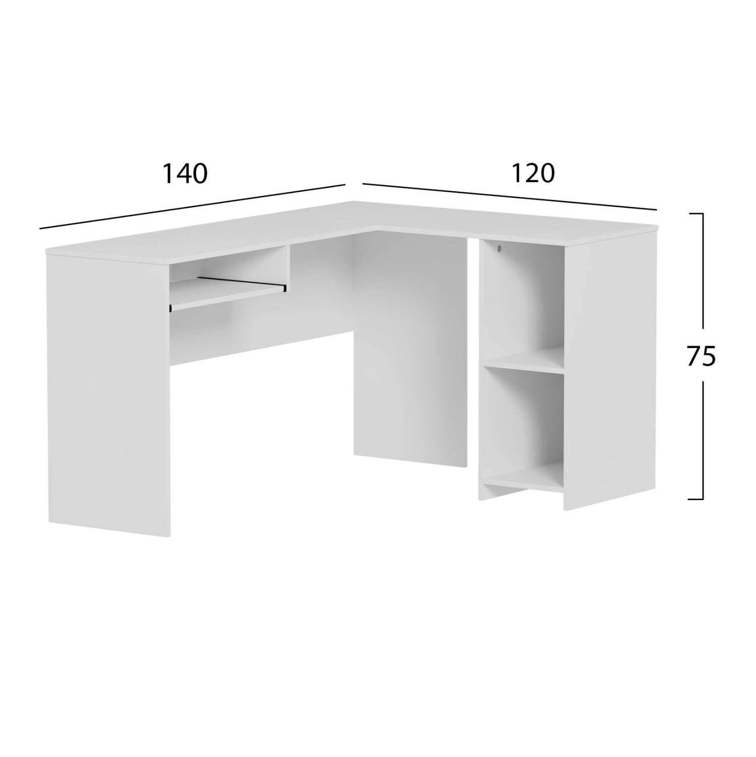 Ъглово бюро SHIG MDF бяло 140x120x75см