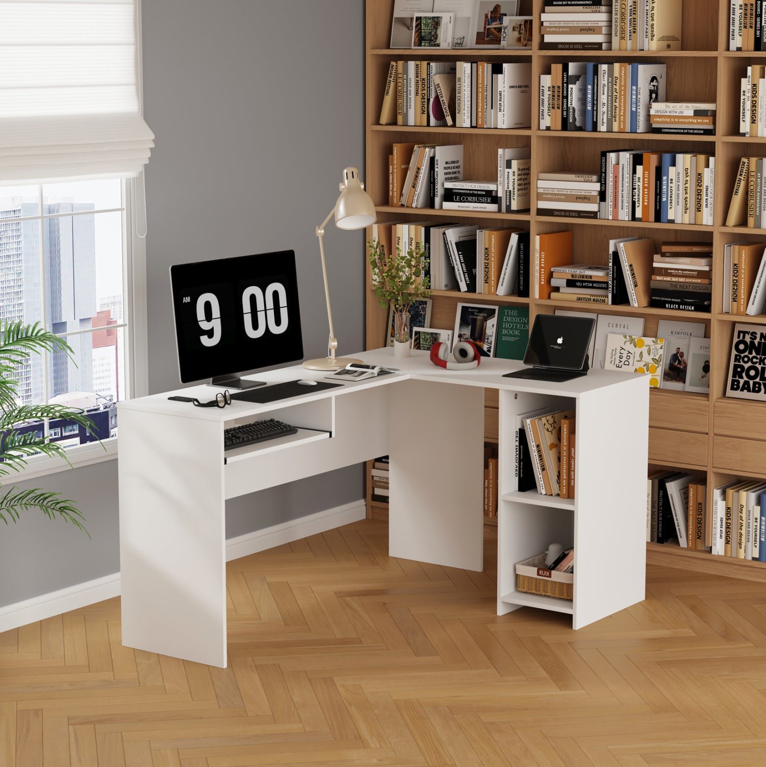 Ъглово бюро SHIG MDF бяло 140x120x75см