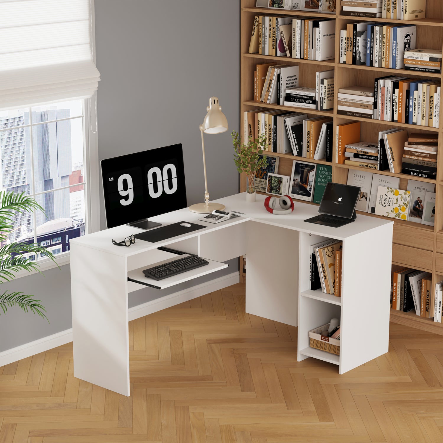Ъглово бюро SHIG MDF бяло 140x120x75см