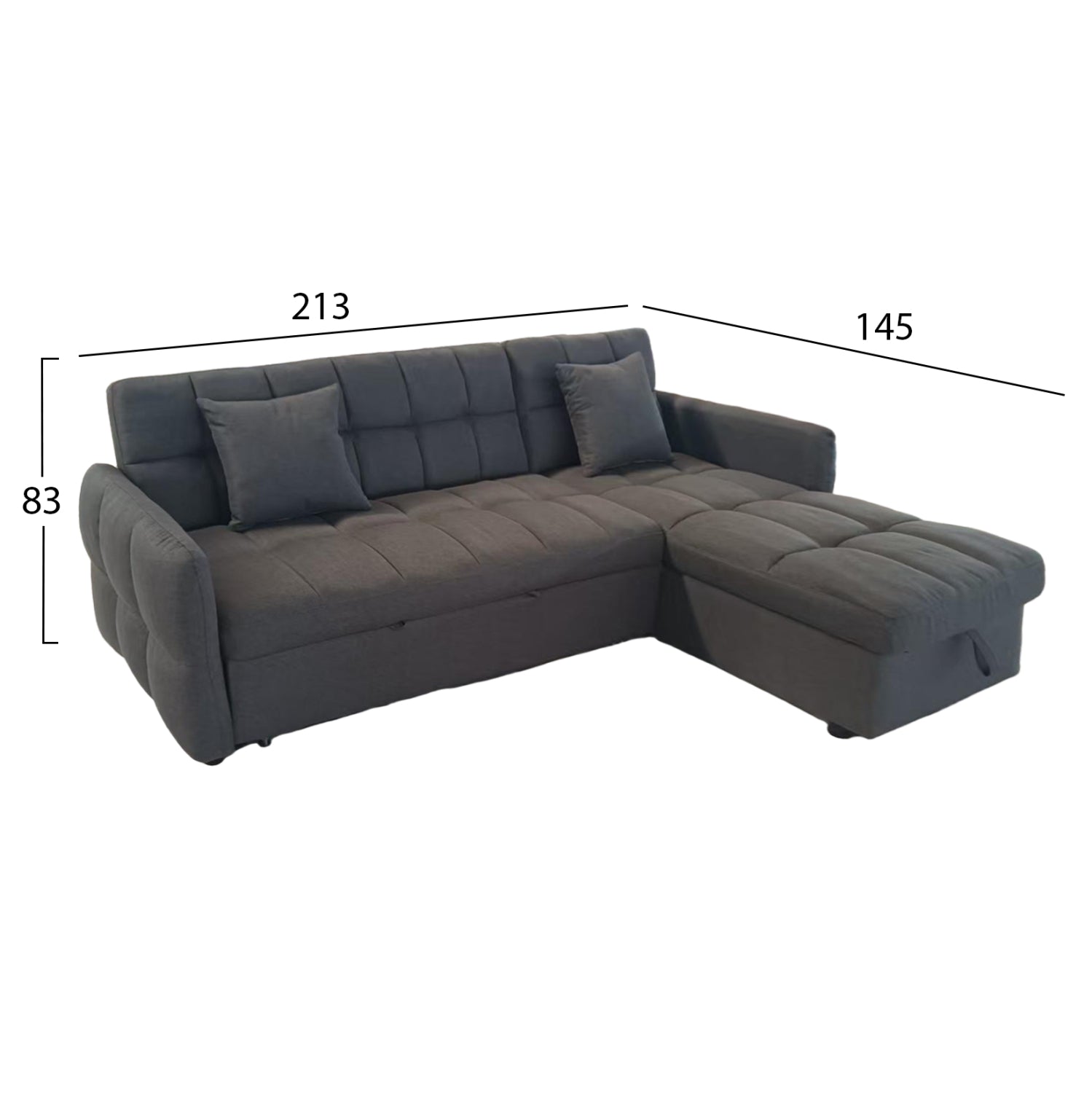 Ъглов разтегателен диван Десенцано сив плат 213x145x83см.