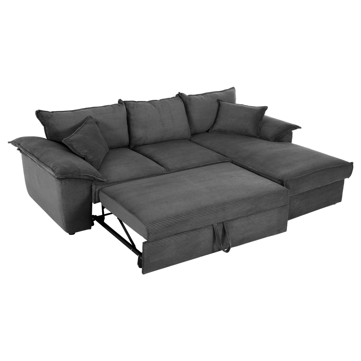 Ъглов диван с легло и ракла Леричи.02R антрацитена тъкан 256x91-159x87Hсм.