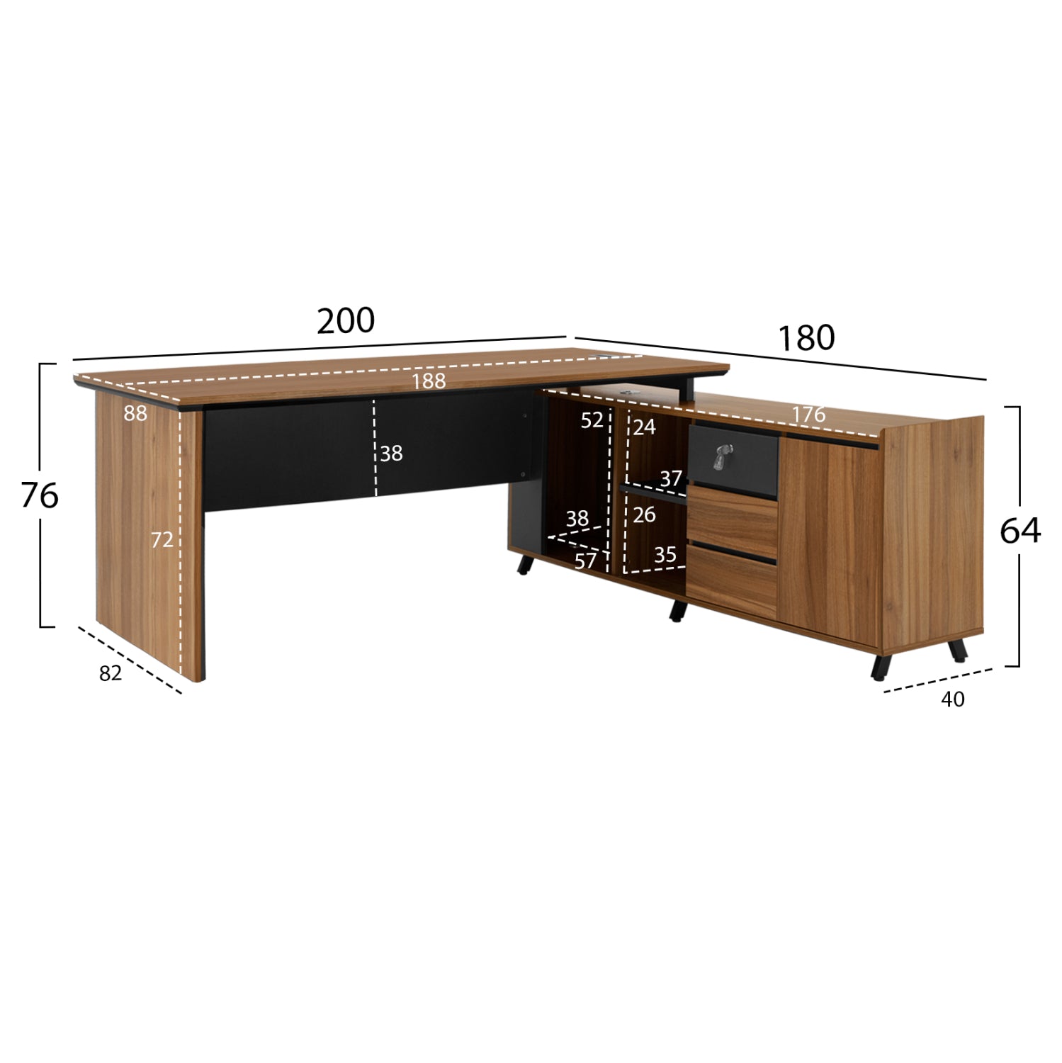 Професионална офис библиотека с ъгъл, обръщаема Supreme 200x180x76