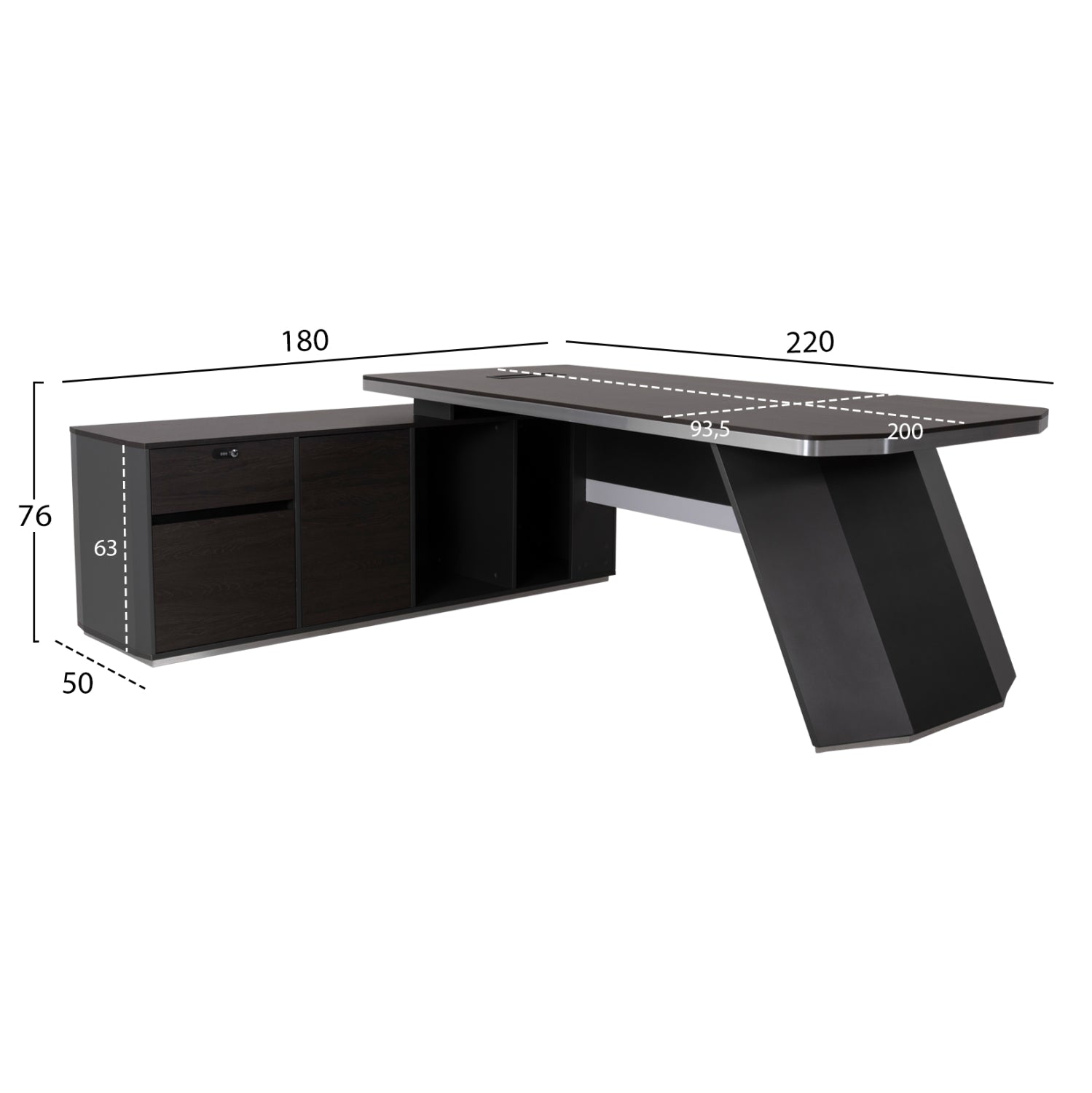 Професионален офис ляв ъгъл Rosewood HM2083L 220x180x76H см