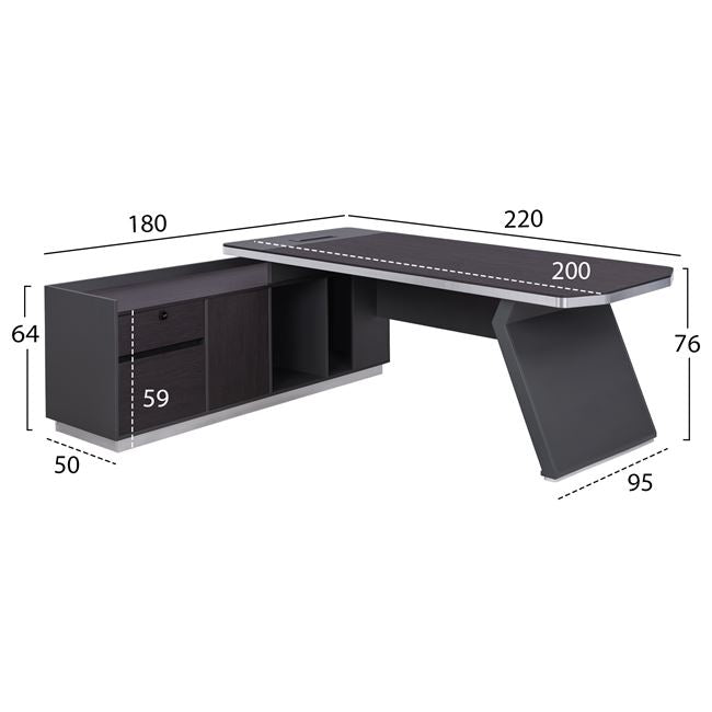 Професионален ляв ъглов офис бюро Rosewood 220x180x76H см