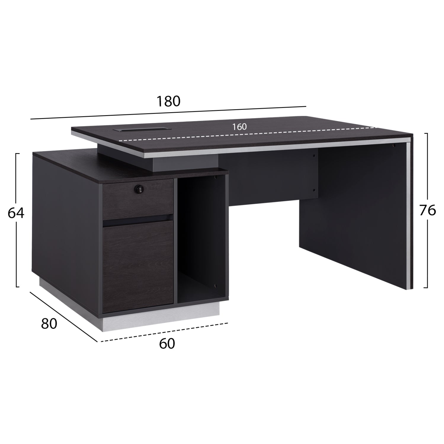 Професионално офис бюро с лява гардеробна Роузууд 180x80x76cm