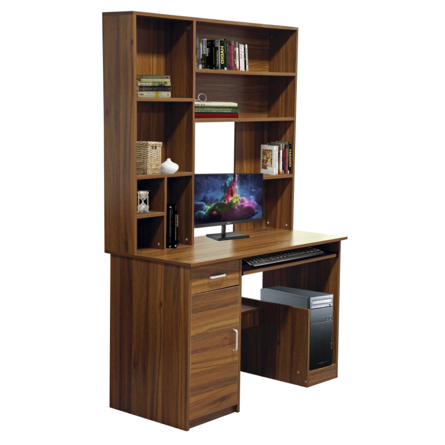 Бюро STATUS с рафтове за книги, орех, 120x55x182