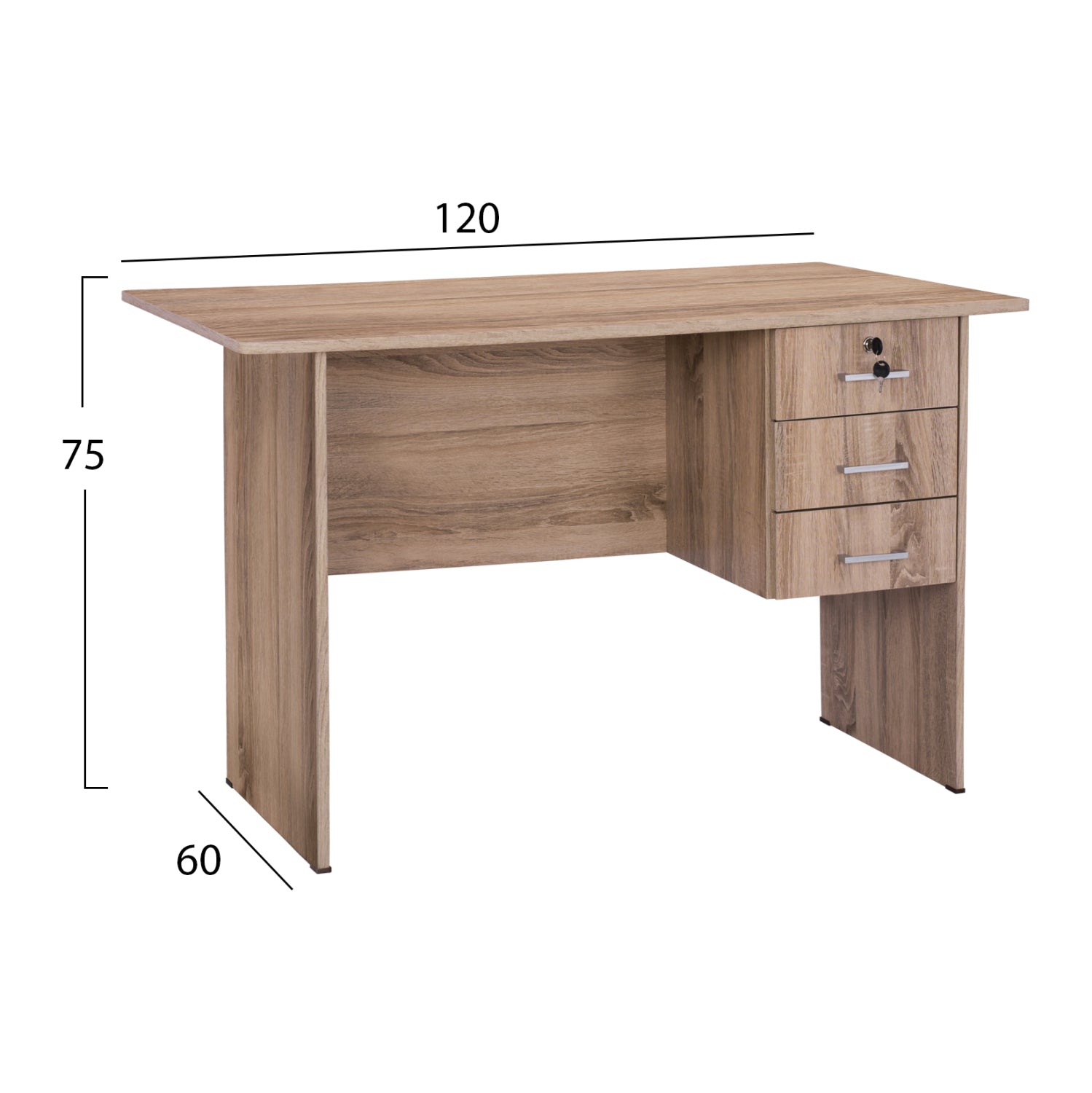 Офис бюро с 3 чекмеджета сив цвят 120x60x75 см