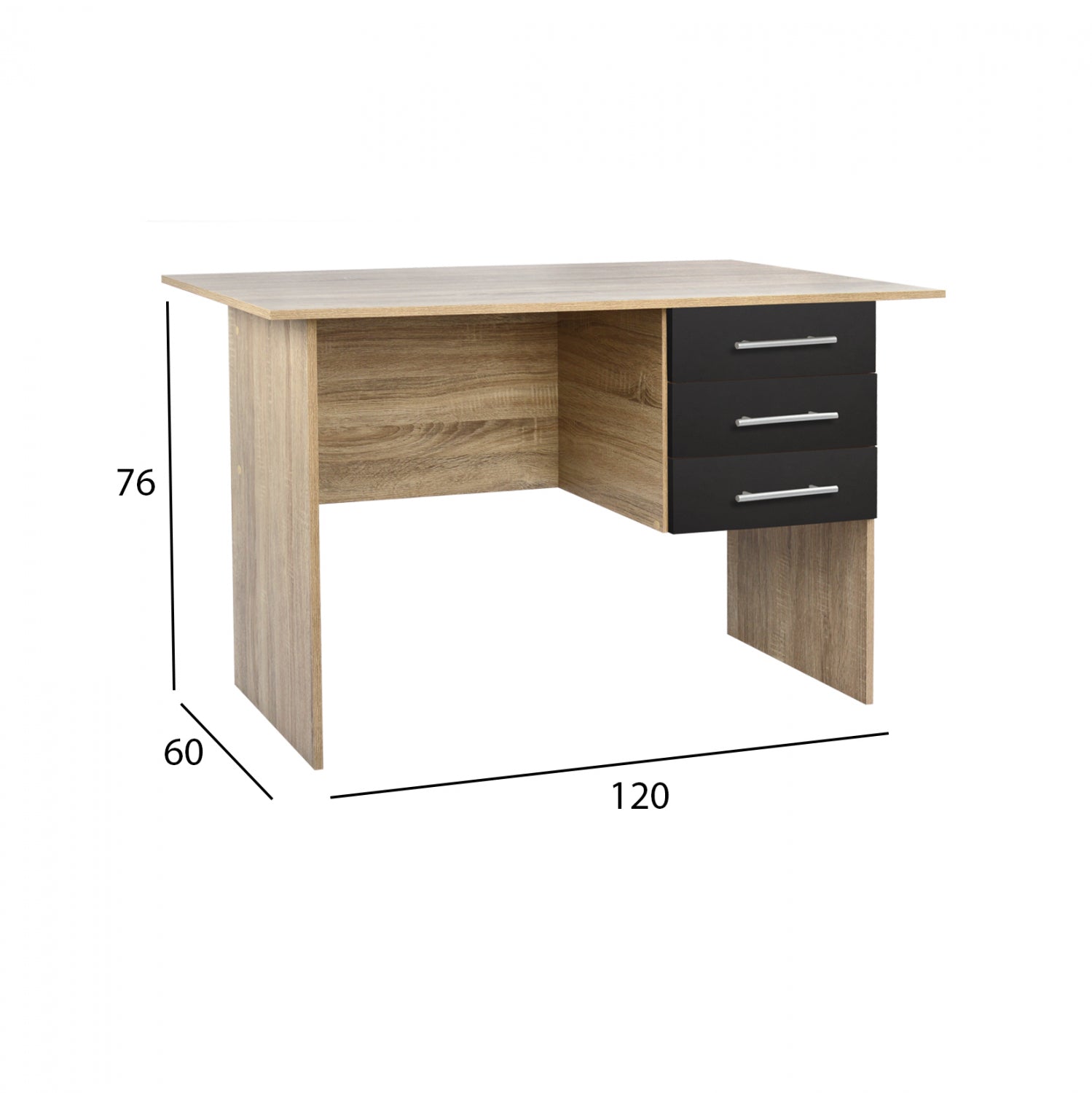 Офис бюро Меламин с 3 чекмеджета Сонома-Сиво 120x60x76см