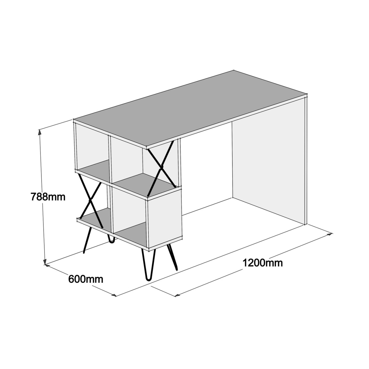 РАБОТНА МАСА МЕЛАМИН ЕСТЕСТВЕН ДЪБ С РАФТОВЕ 120x60x78.8Hсм.