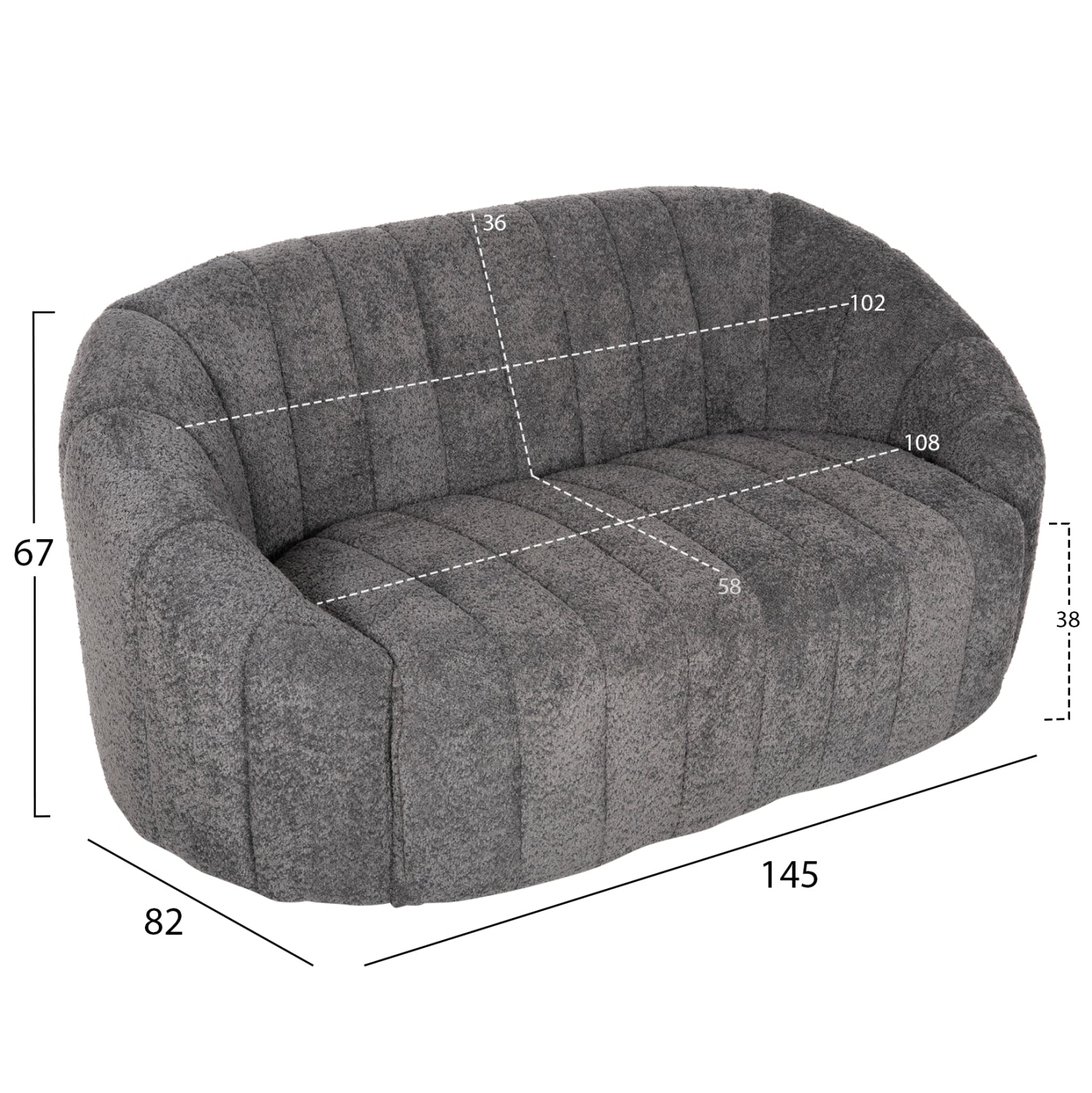 Диван за двама Чивитавекия сива букле материя 145x82x67Hсм.